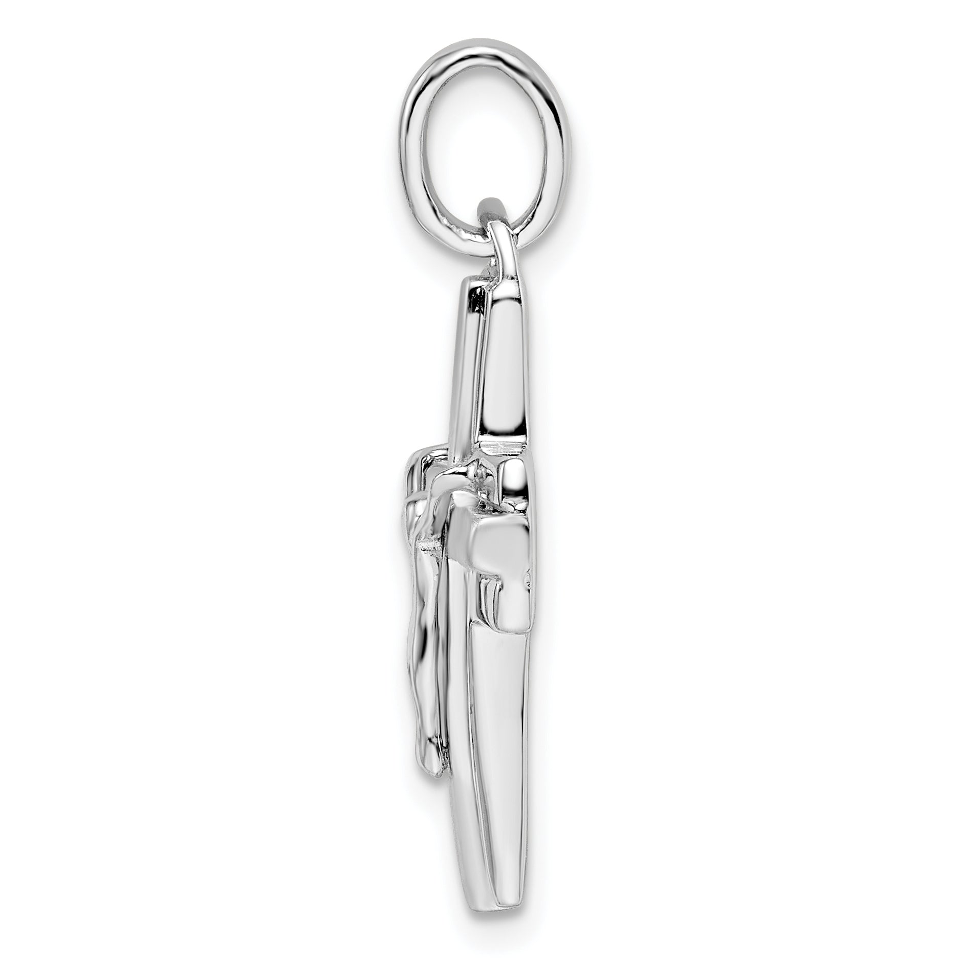 Sterling Silver Rhodium-plated Polished and Laser Crucifix Pendant Secondary image