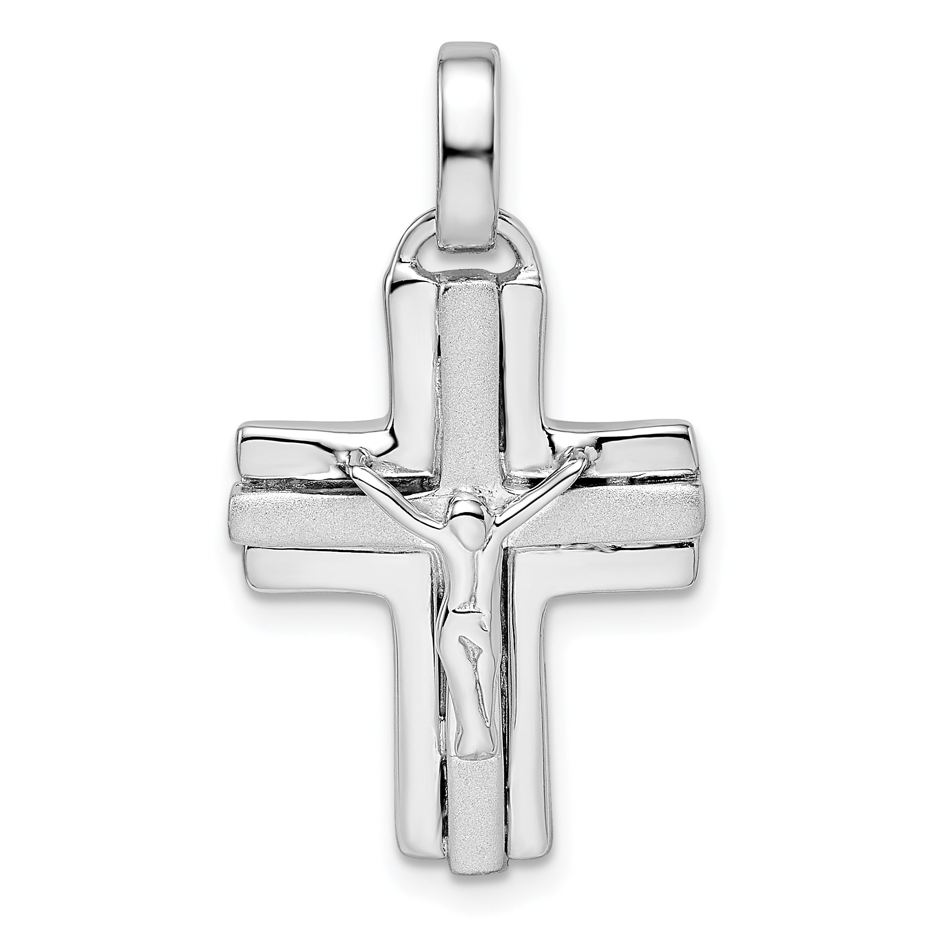 Sterling Silver Rhodium-plated Polished and Laser Crucifix Pendant Main image