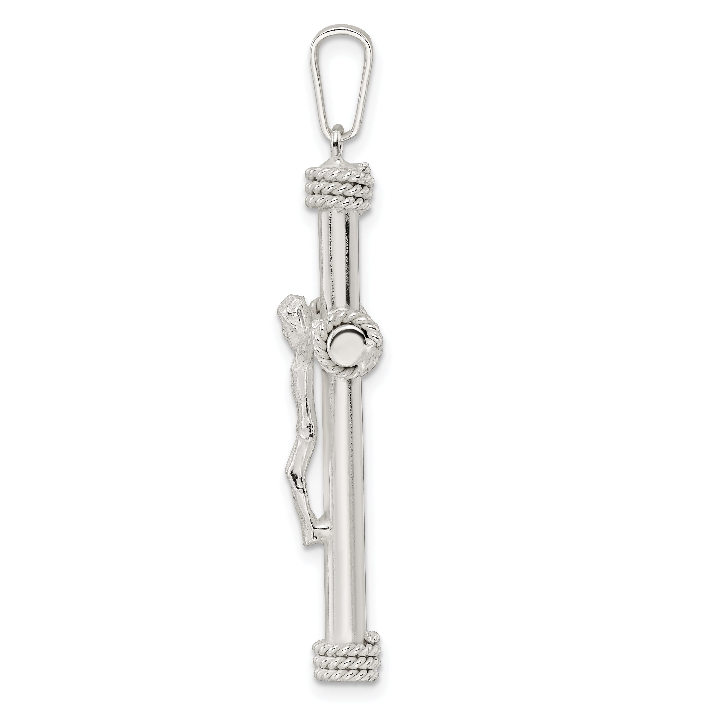 Sterling Silver Polished w/Rope Ends Hollow Crucifix Pendant Secondary image