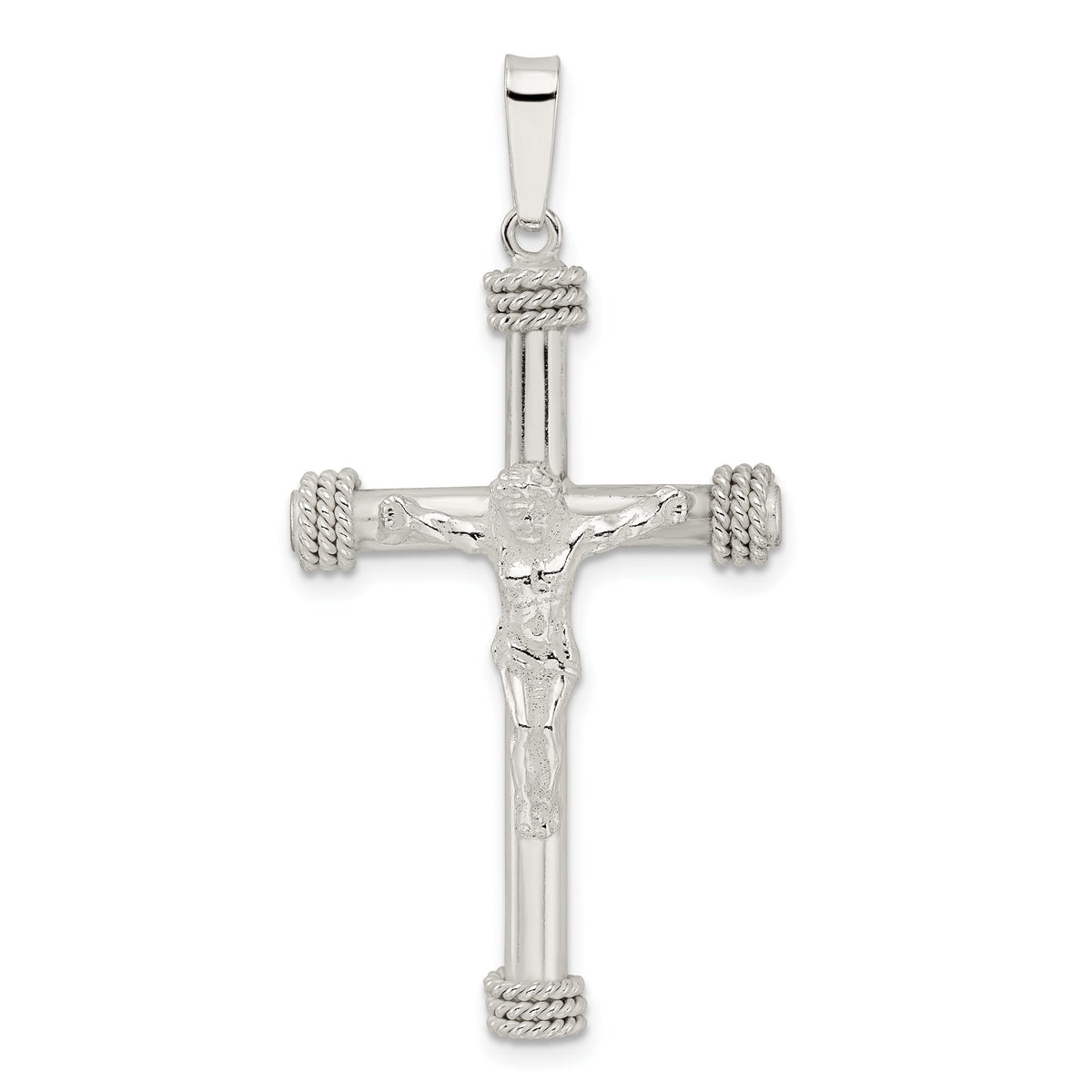 Crucifix Pendant in Sterling Silver with Rope Ends, 48mm - Sophia Jewelers Main image