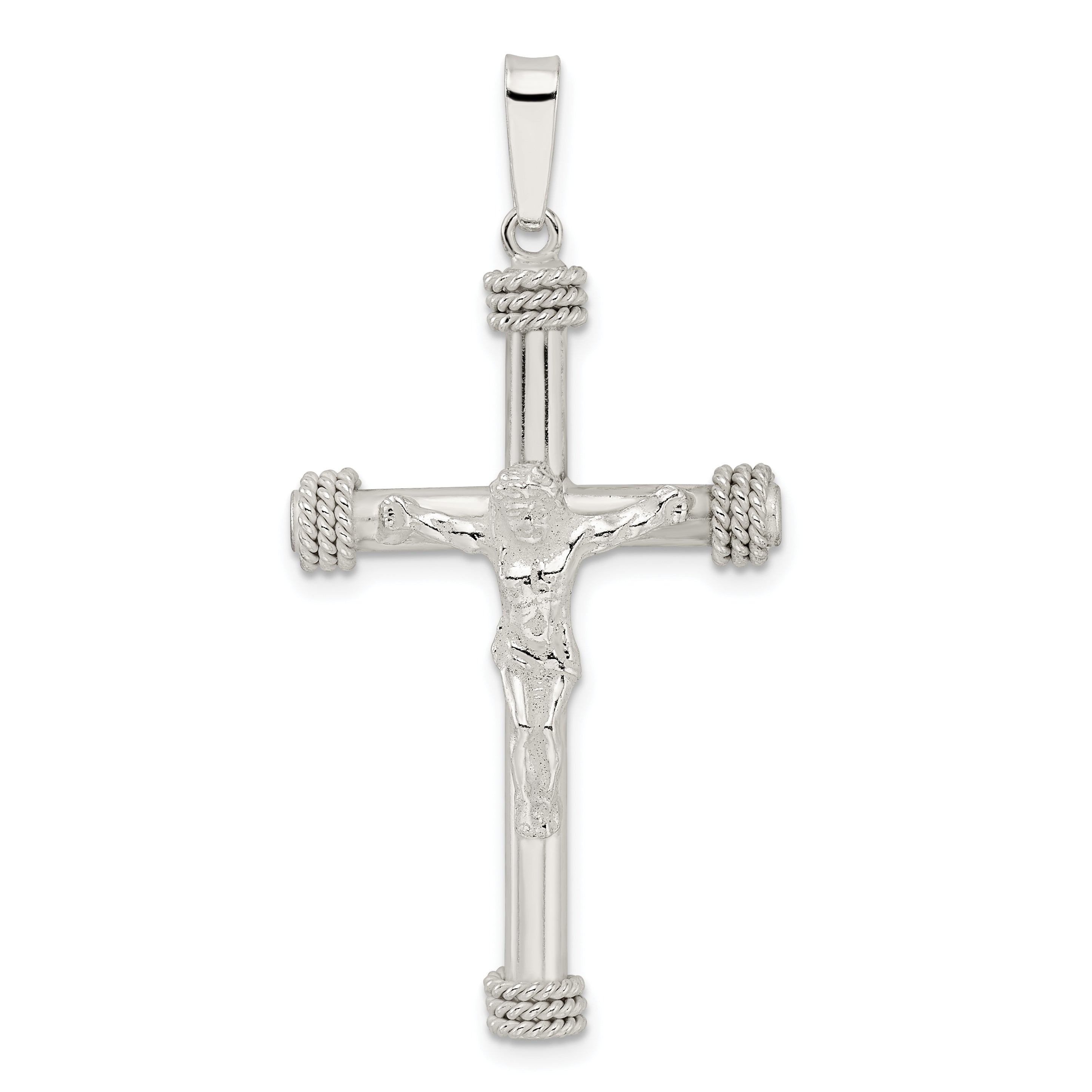 Sterling Silver Polished w/Rope Ends Hollow Crucifix Pendant Main image