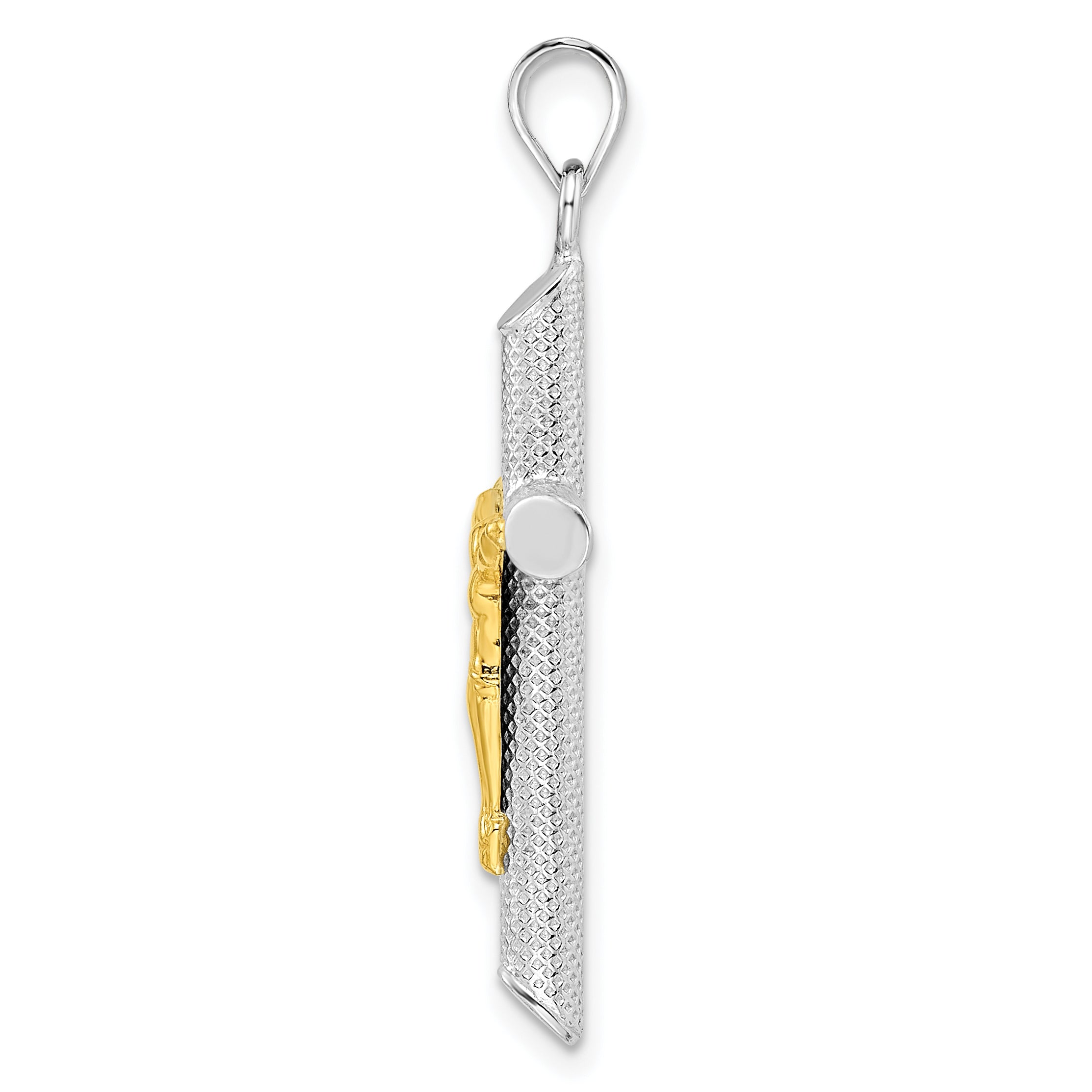 Sterling Silver RH-plate & Gold-tone Polished & Textured Crucifix Pendant Secondary image