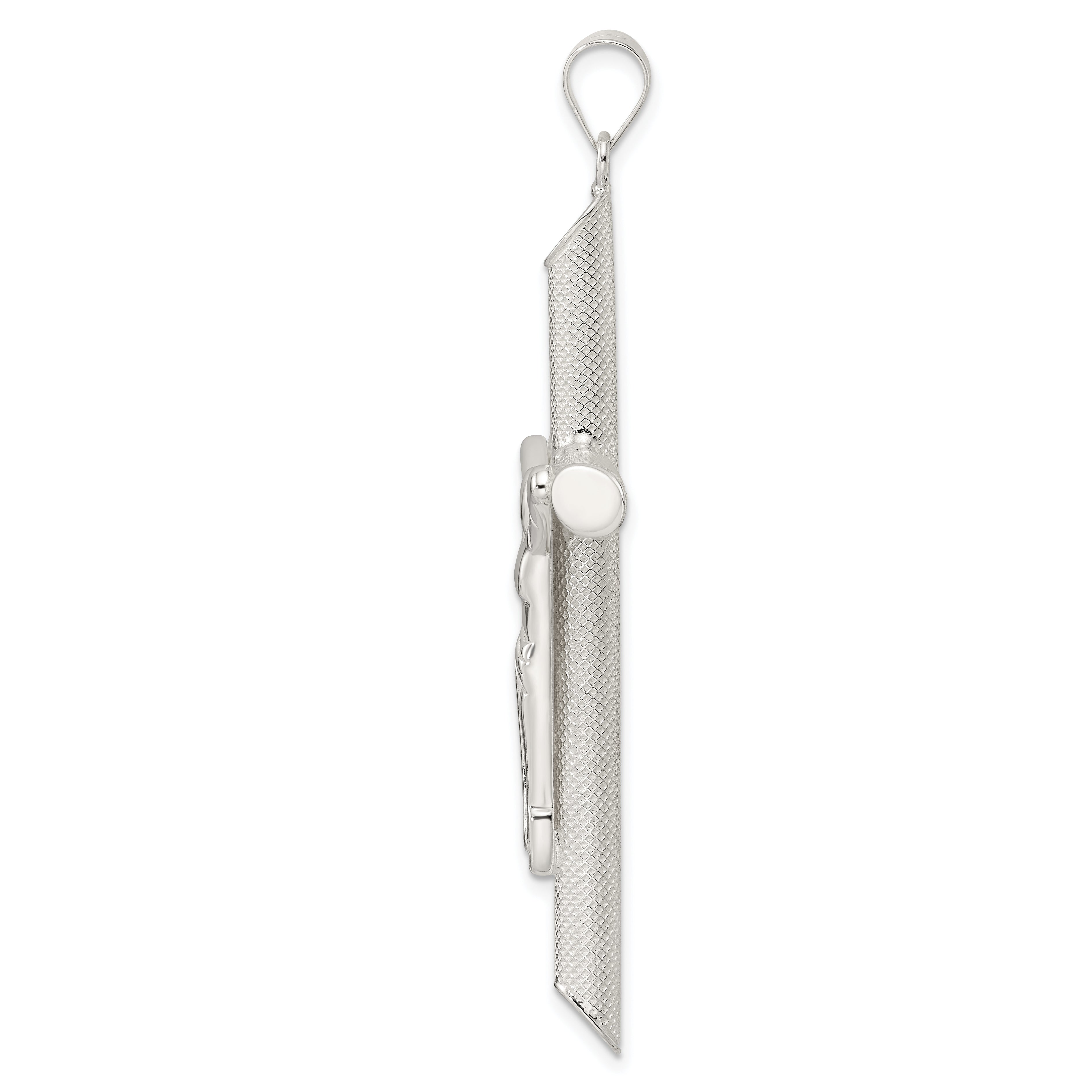 Sterling Silver Polished and Texture Tube Crucifix Cross Pendant Secondary image