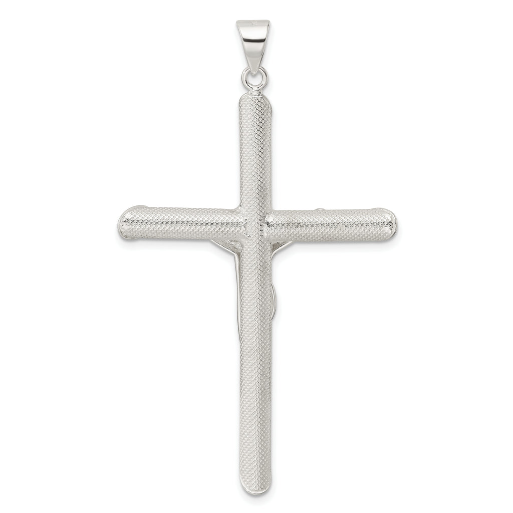 Sterling Silver Polished and Texture Tube Crucifix Cross Pendant