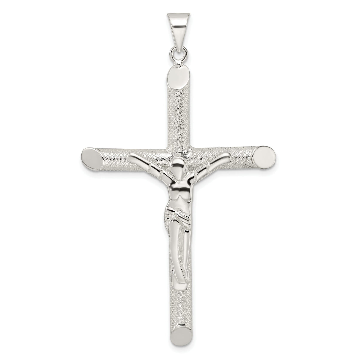 Tube Crucifix Cross Pendant in Sterling Silver, 64mm Textured - Sophia Jewelers Main image