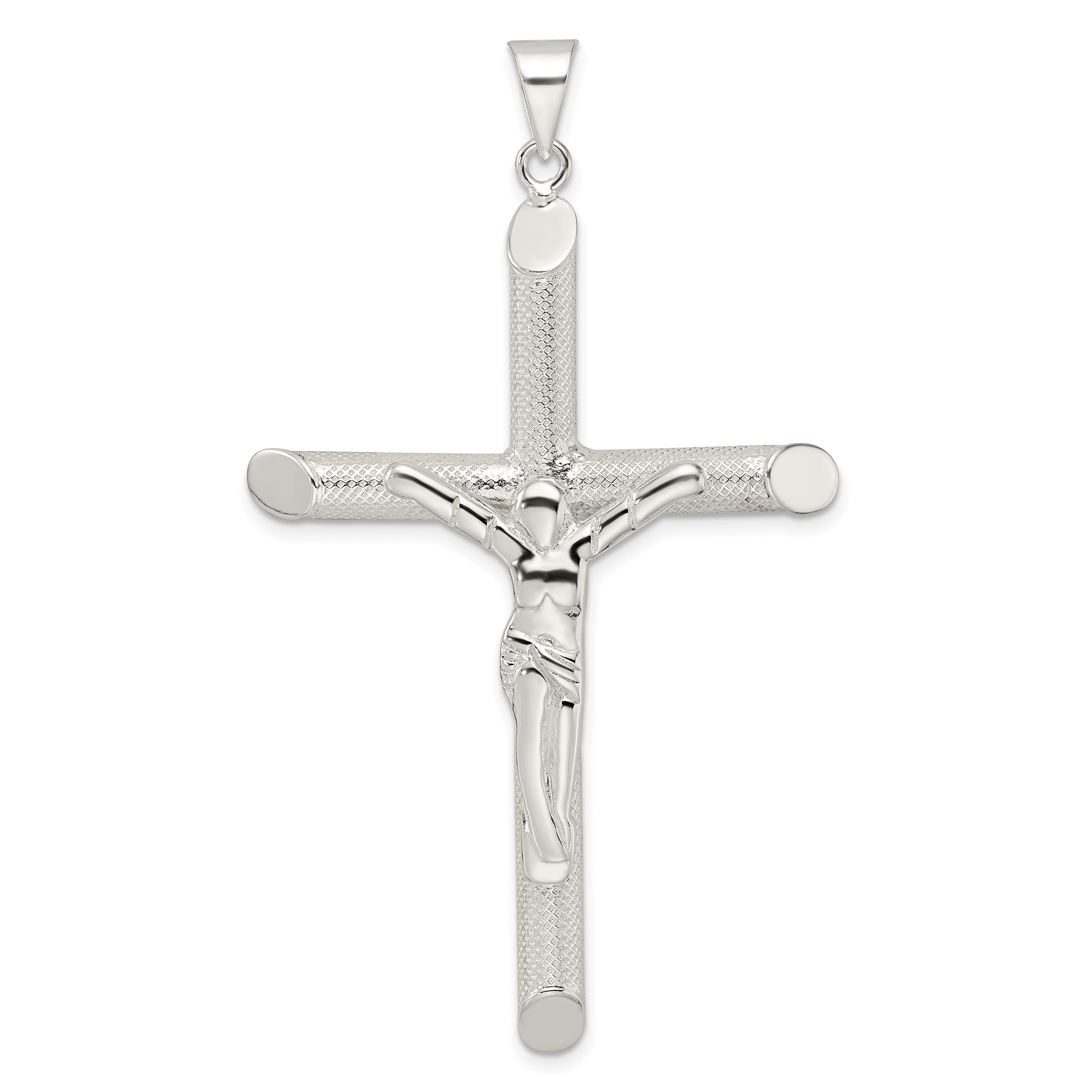 Sterling Silver Polished and Texture Tube Crucifix Cross Pendant Main image