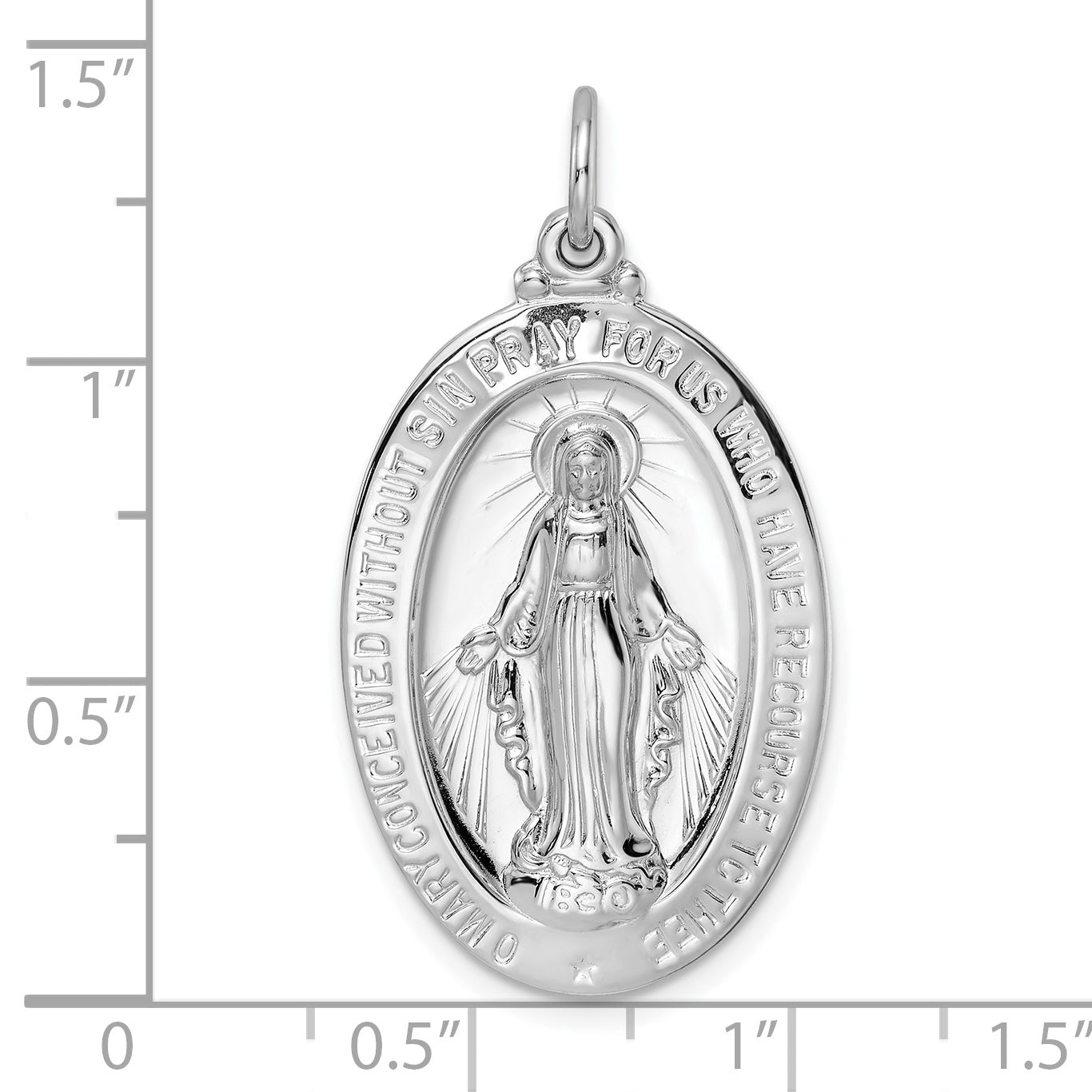 Sterling Silver Rhodium-plated Polished Solid Miraculous Medal Pendant
