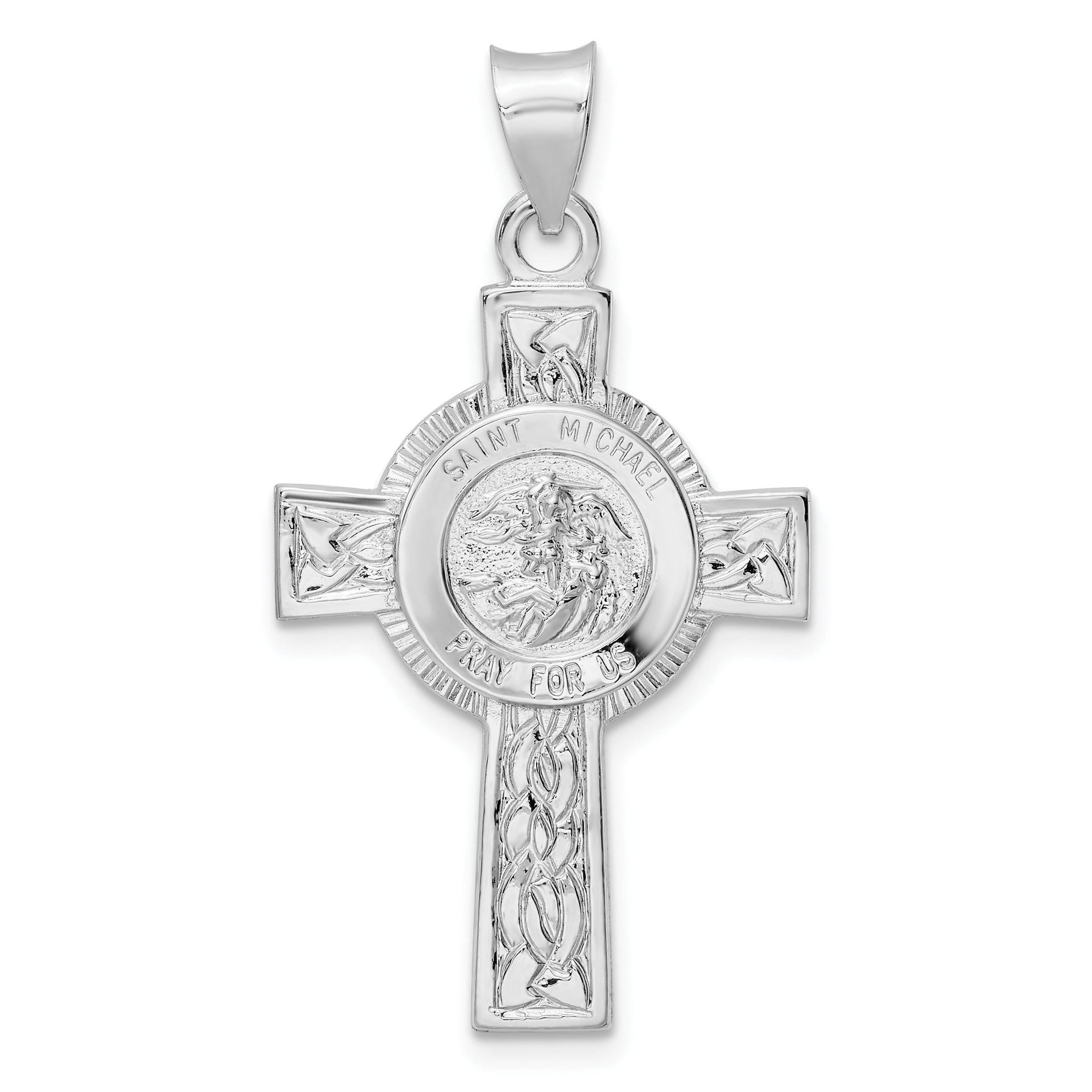 Sterling Silver Rhodium-plated Polished Solid St Michael Cross Pendant Main image