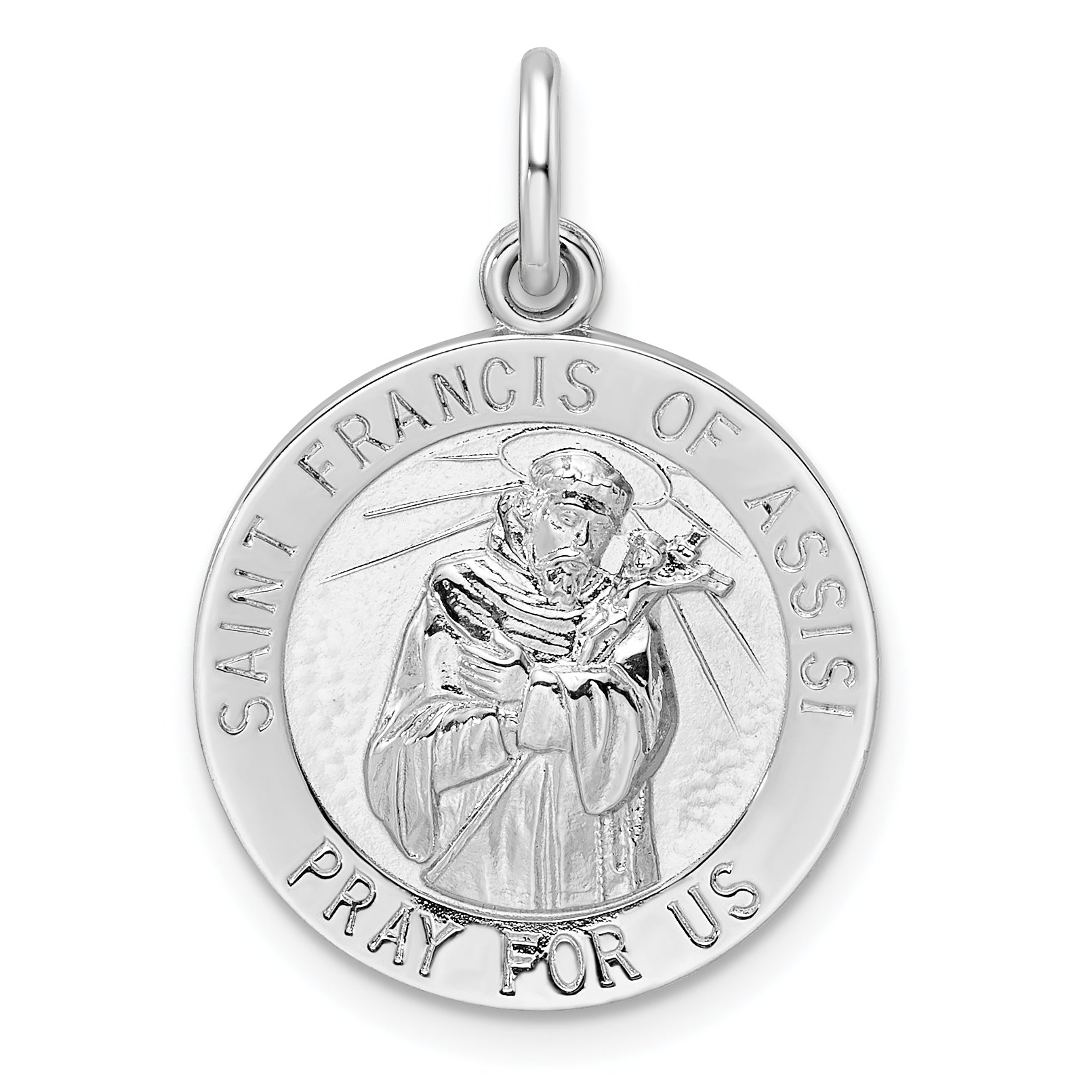 Sterling Silver Rhodium-plated Polished Solid Saint Francis Pendant