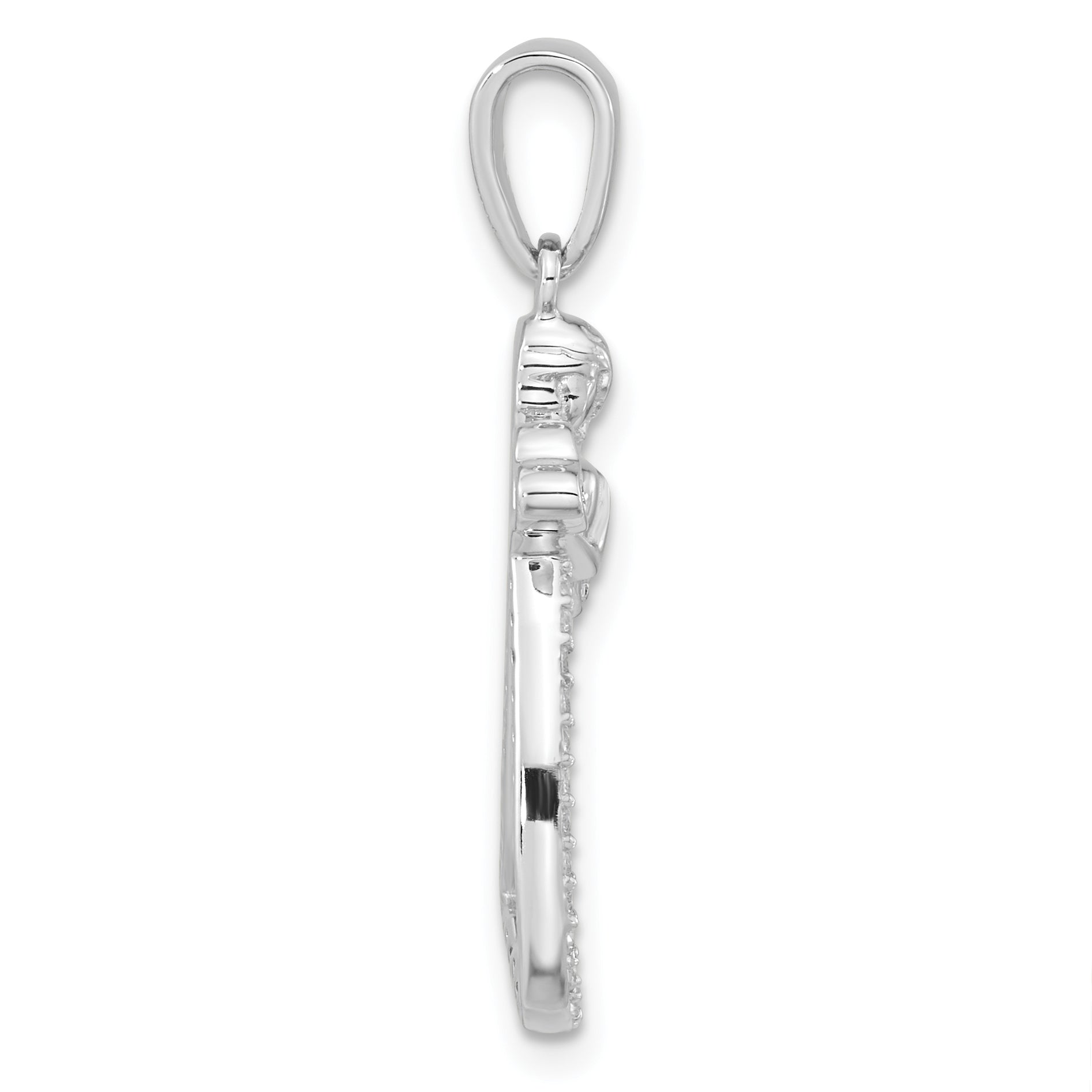 Sterling Silver Rhodium-plated CZ Angel w/ Heart Pendant Secondary image