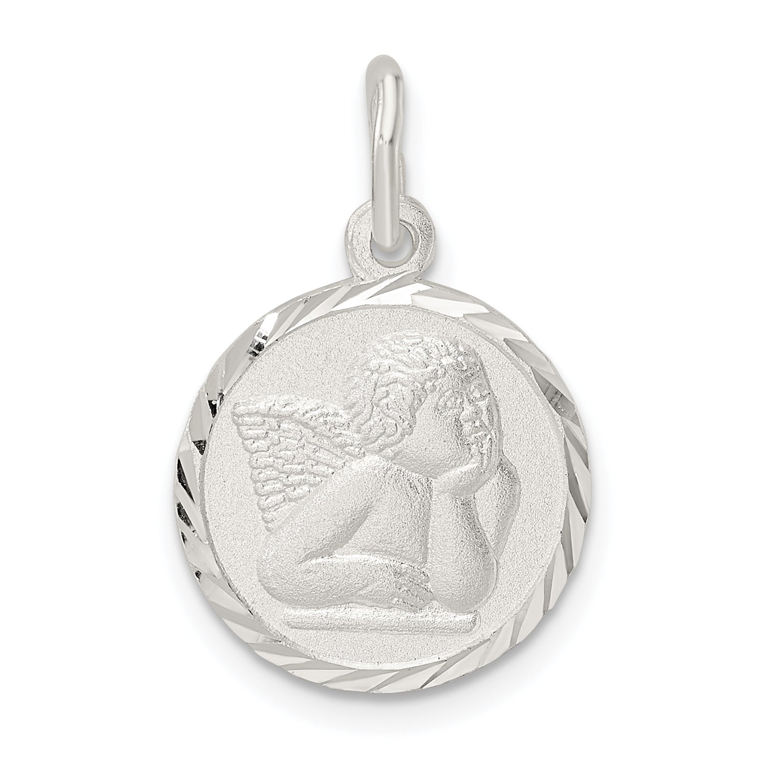 Sterling Silver Polished Satin and D/C Cherub Circle Charm Main image