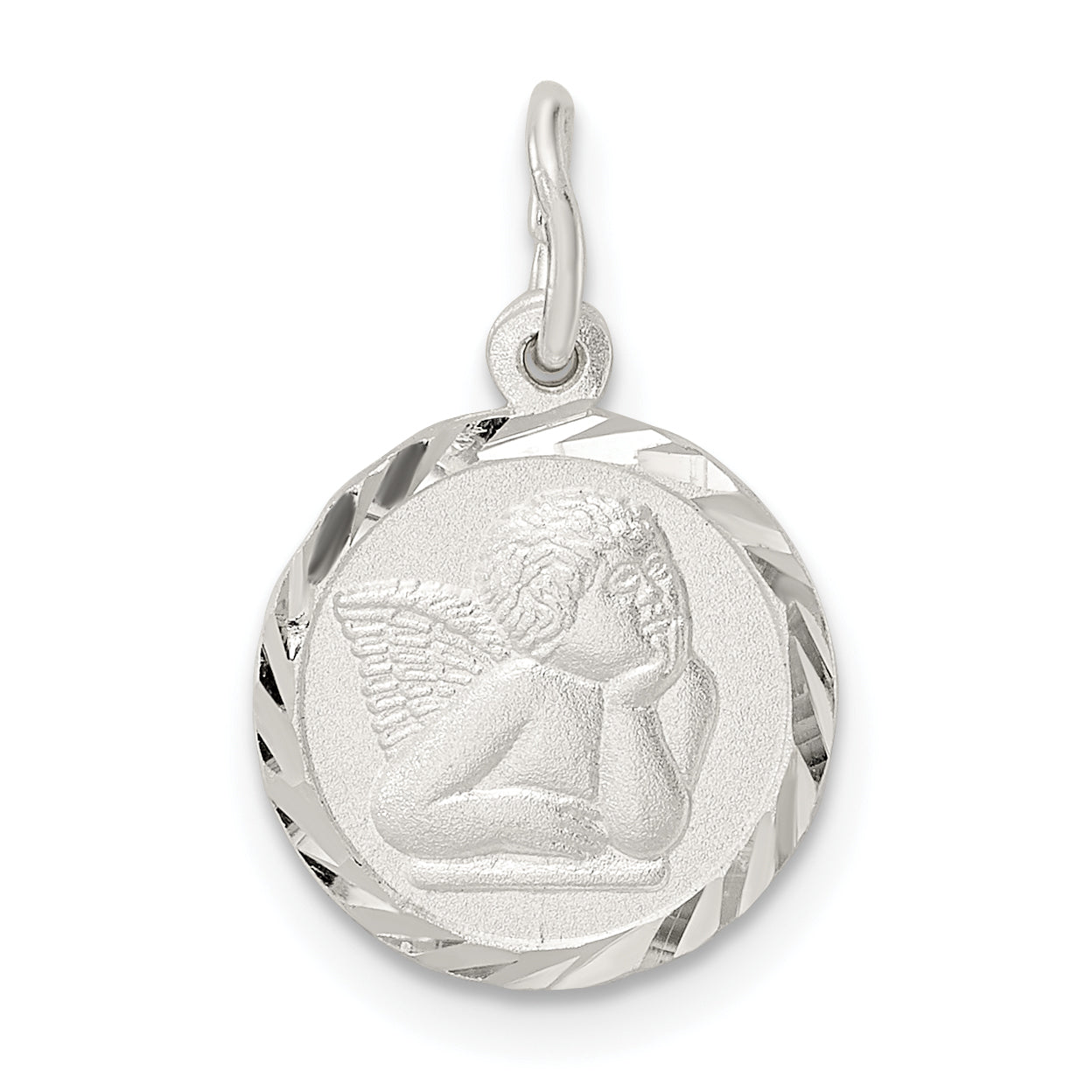 Sterling Silver Polished Satin and D/C Cherub Circle Charm Main image