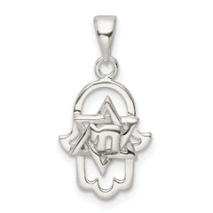 Sterling Silver Polished Chai in Star of David Hamsa Pendant