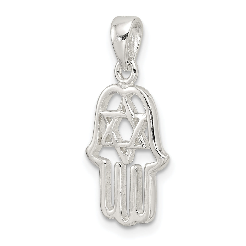 Sterling Silver Polished Chamseh w/Star of David Pendant