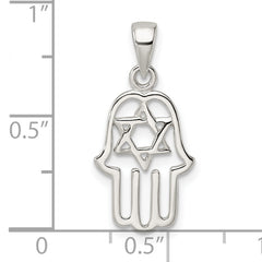 Sterling Silver Polished Chamseh w/Star of David Pendant