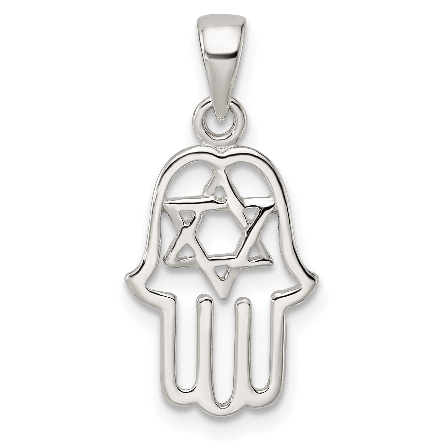 Sterling Silver Polished Chamseh w/Star of David Pendant Main image