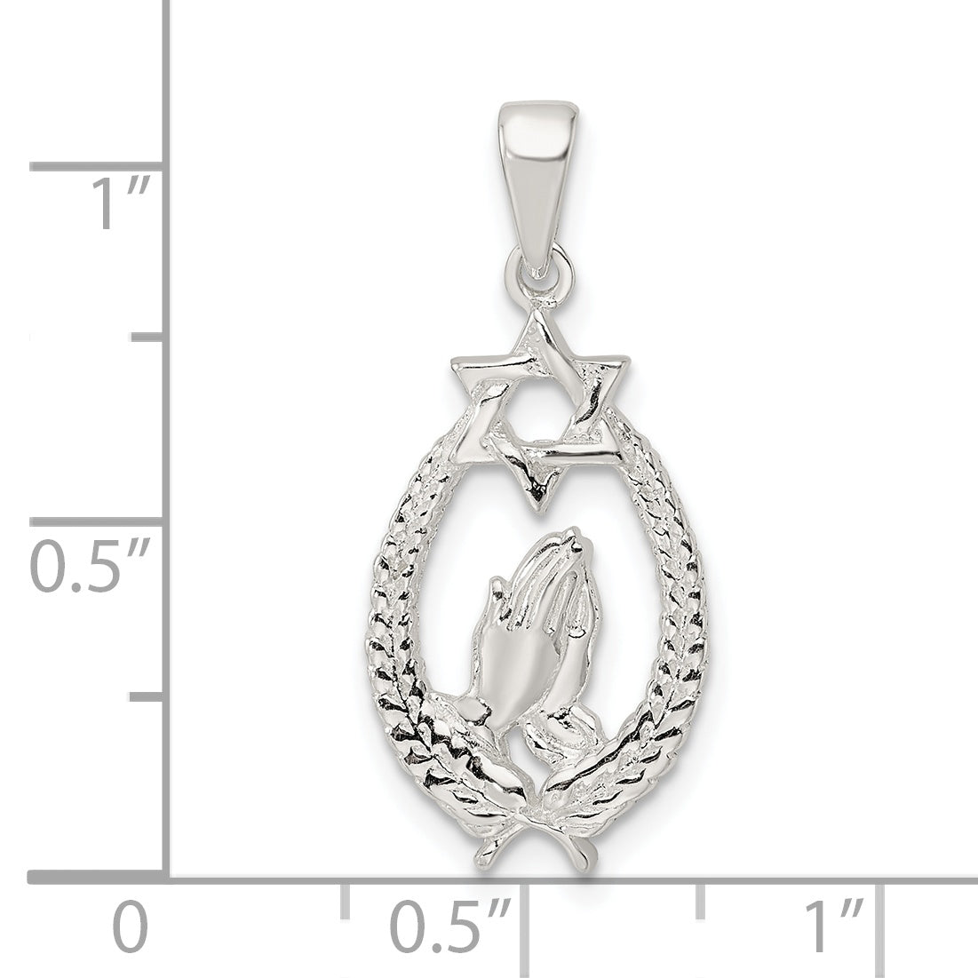 Sterling Silver Polished Star of David w/Praying Hands Pendant