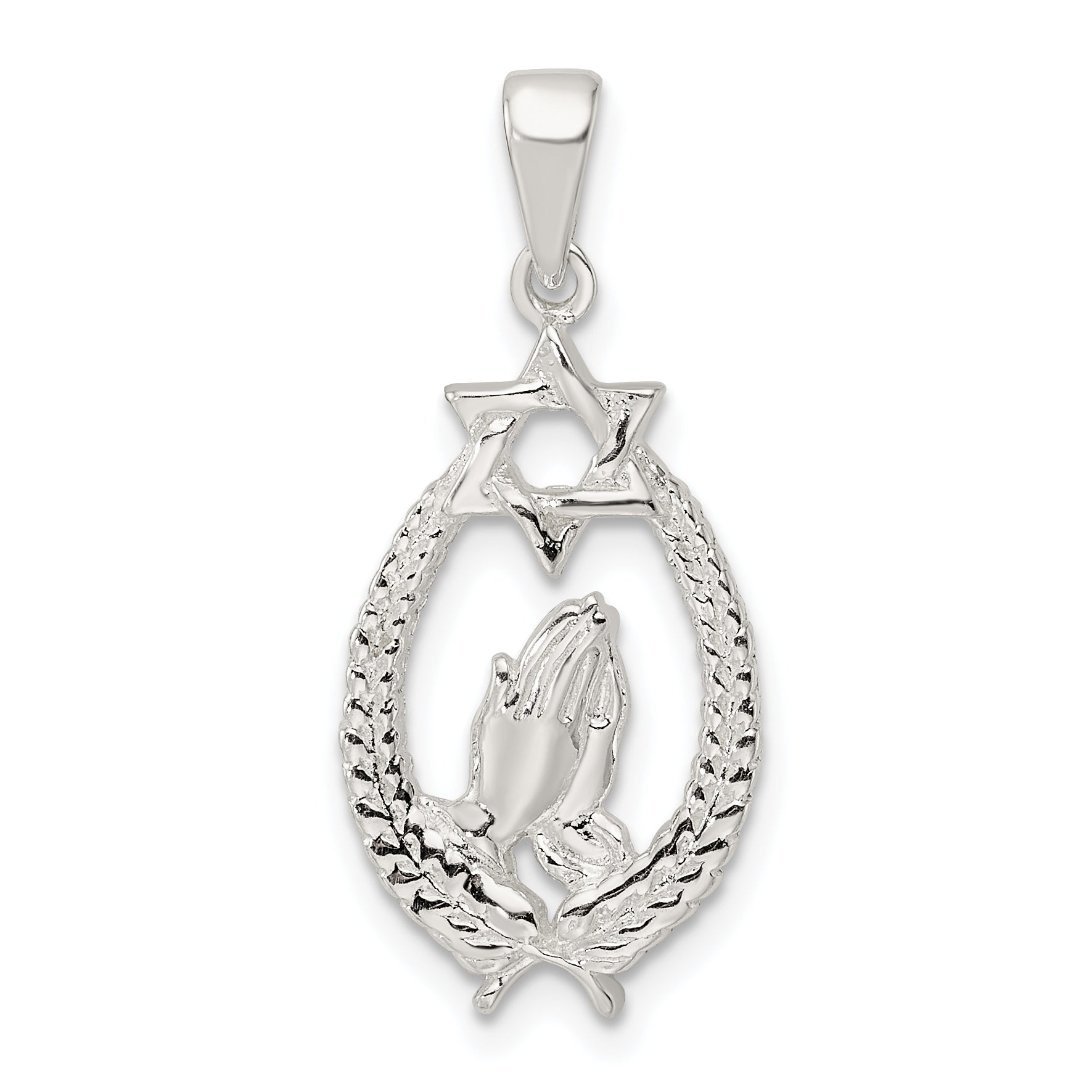Sterling Silver Polished Star of David w/Praying Hands Pendant Main image