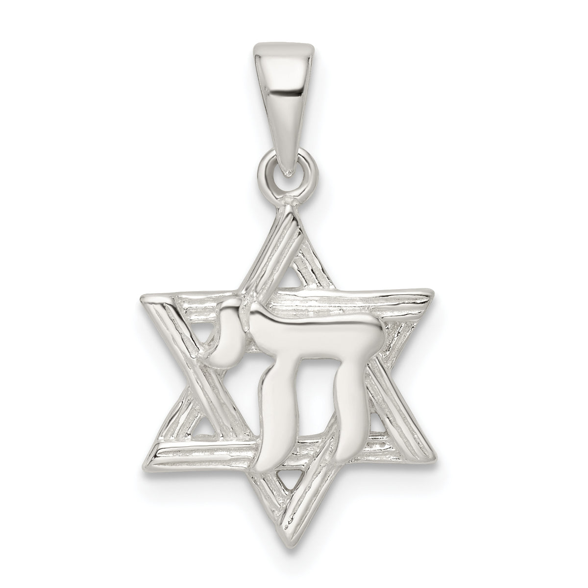 Sterling Silver Polished and D/C Star of David w/Chai Pendant