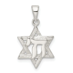 Sterling Silver Polished and D/C Star of David w/Chai Pendant