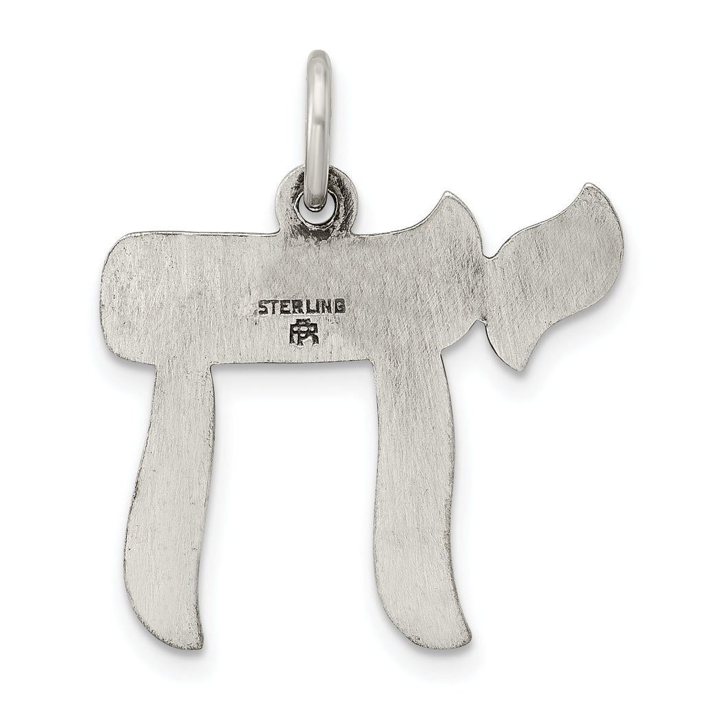Sterling Silver Solid Antiqued and Textured Chai Symbol Pendant
