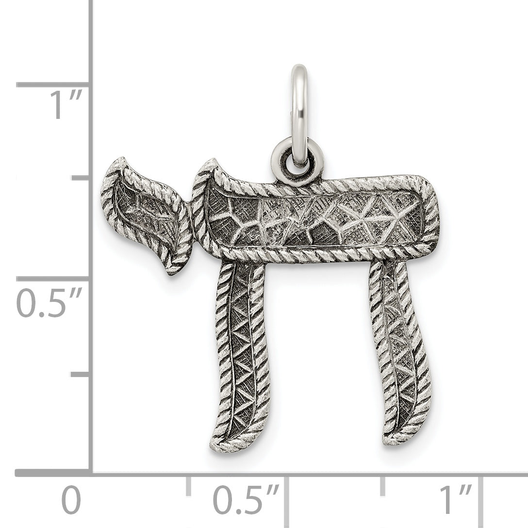 Sterling Silver Solid Antiqued and Textured Chai Symbol Pendant
