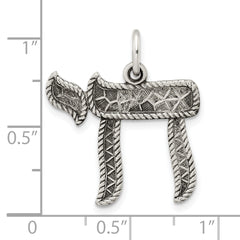 Sterling Silver Solid Antiqued and Textured Chai Symbol Pendant
