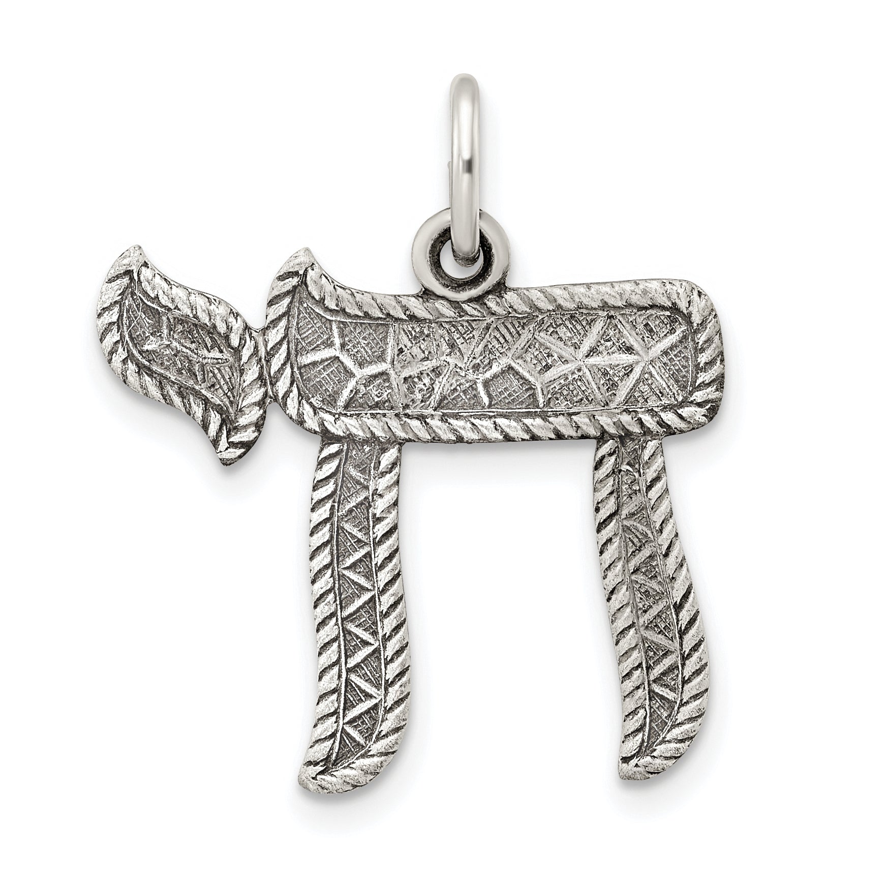 Sterling Silver Solid Antiqued and Textured Chai Symbol Pendant