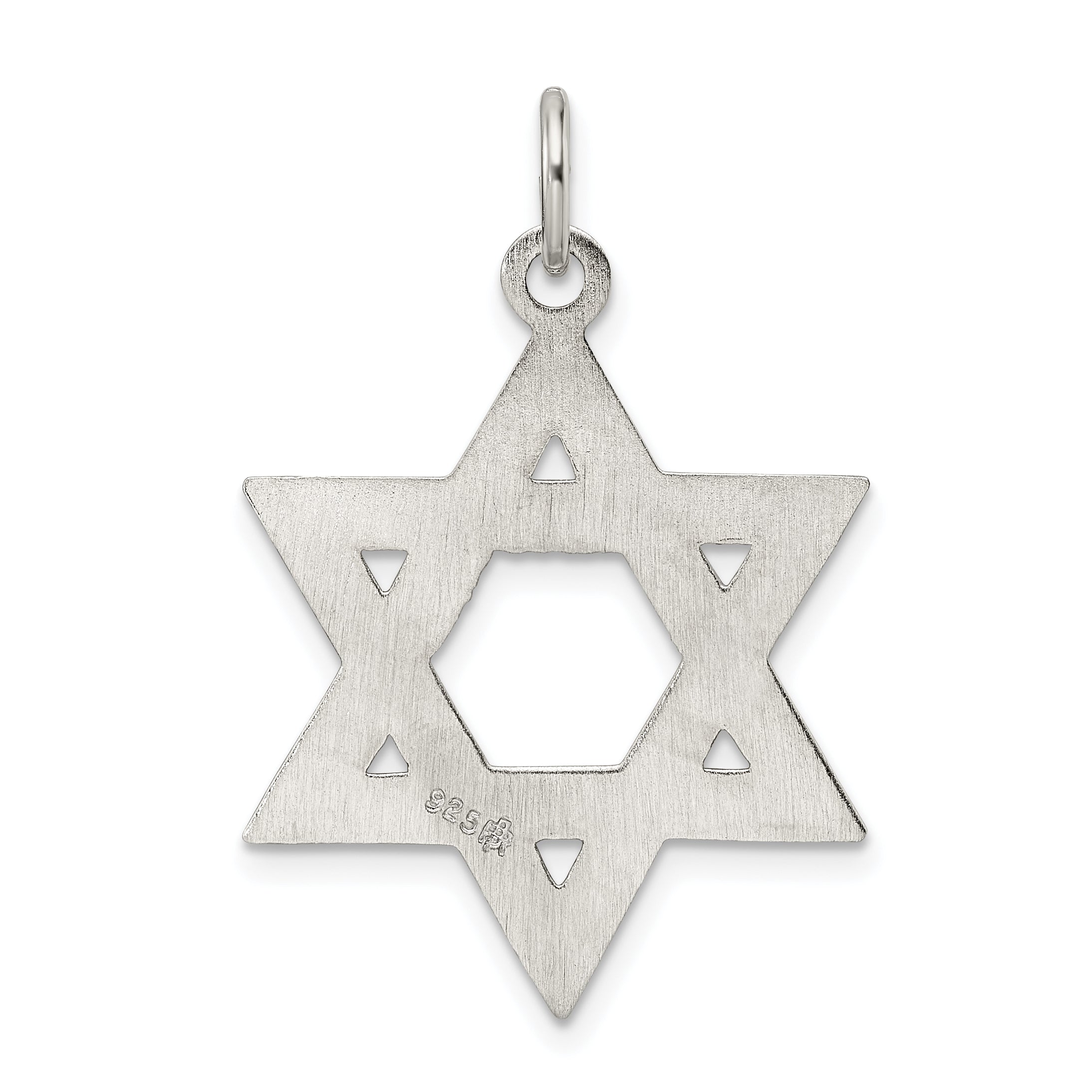 Sterling Silver Polished Textured Solid Star of David Pendant