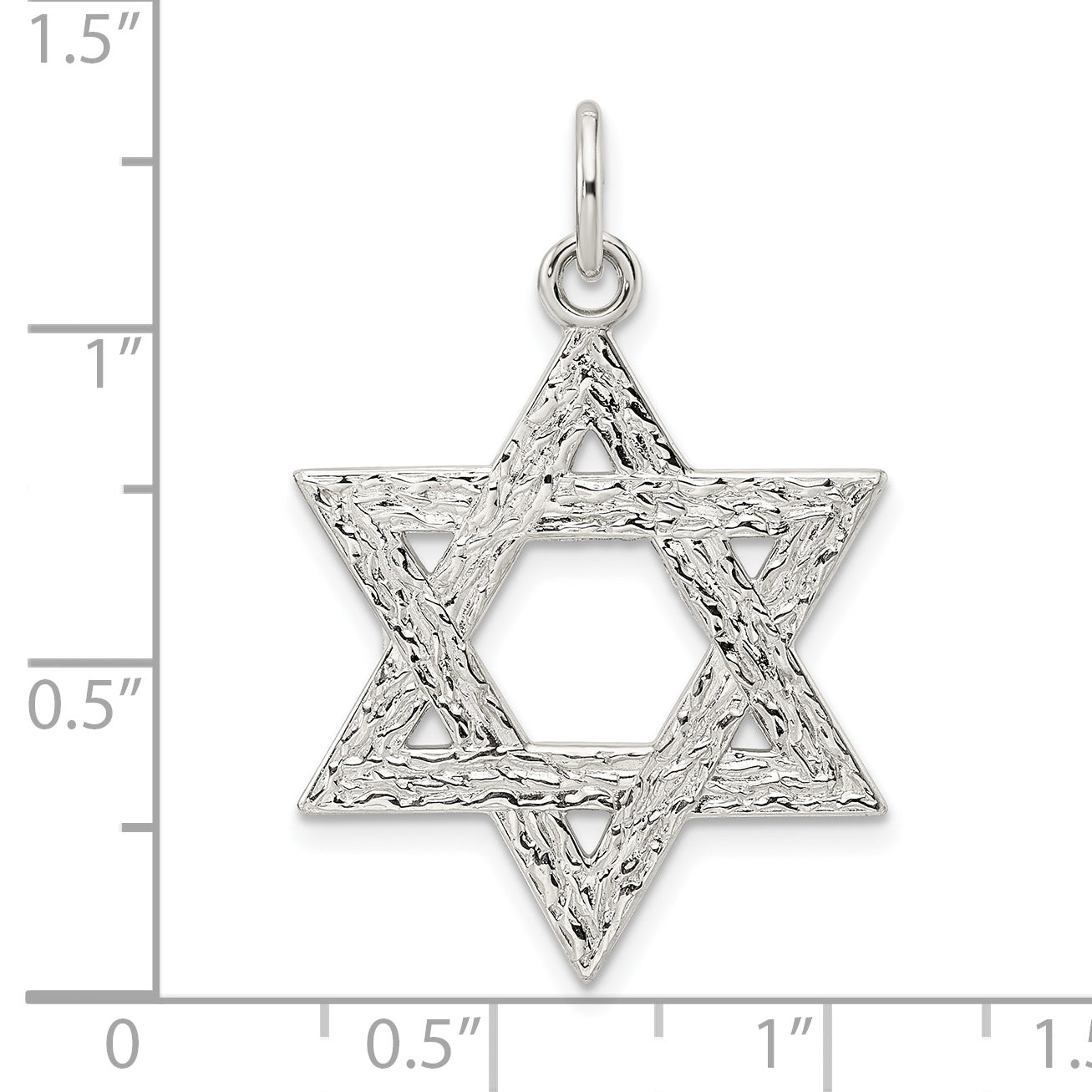 Sterling Silver Polished Textured Solid Star of David Pendant