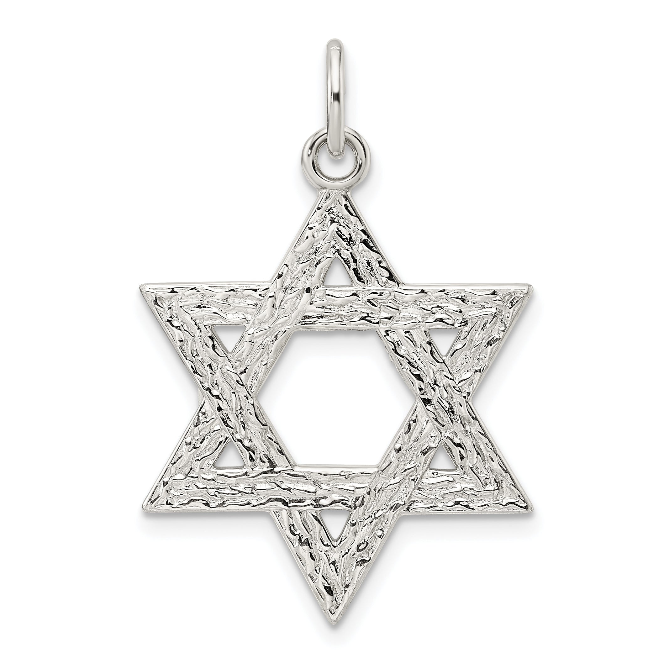 Sterling Silver Polished Textured Solid Star of David Pendant Main image