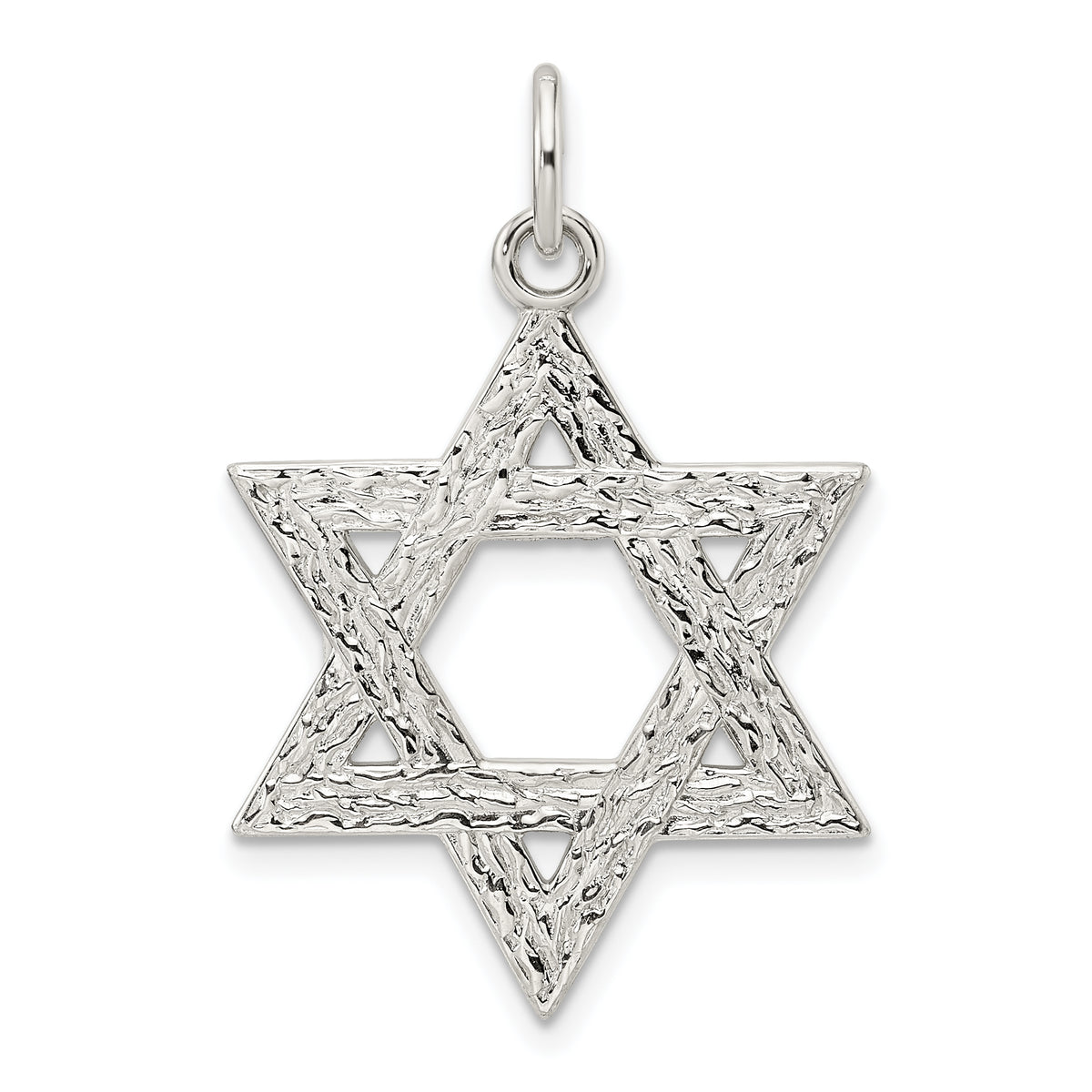 Sterling Silver Polished Textured Solid Star of David Pendant