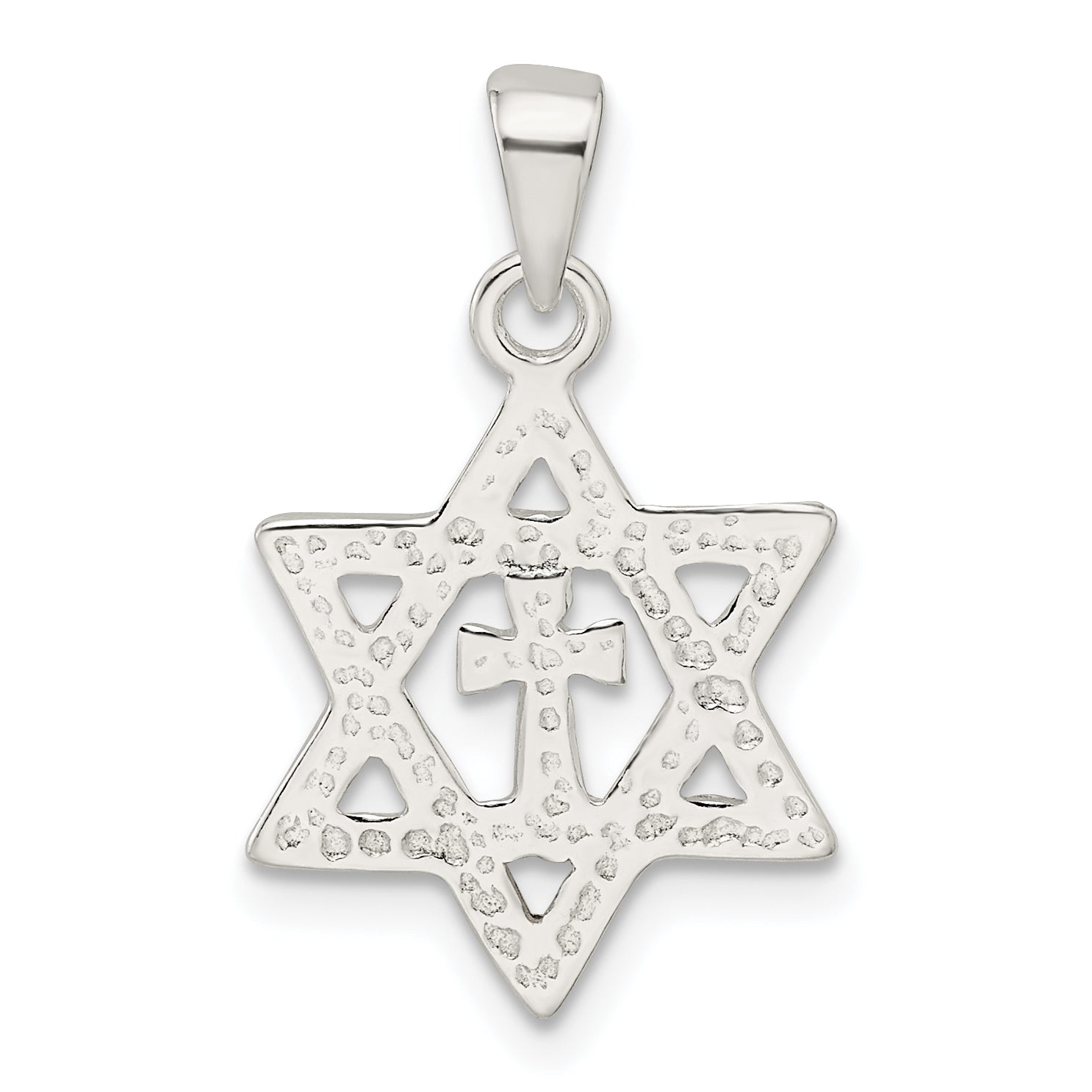 Sterling Silver Polished and D/C Star of David w/Cross Pendant