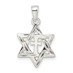 Sterling Silver Polished and D/C Star of David w/Cross Pendant