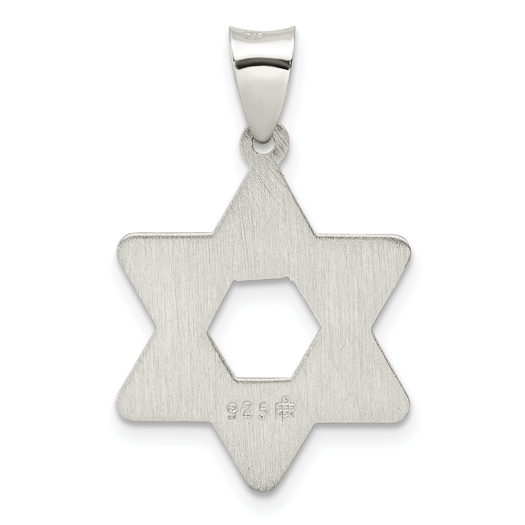 Sterling Silver Polsihed and Textured Solid Star of David Pendant