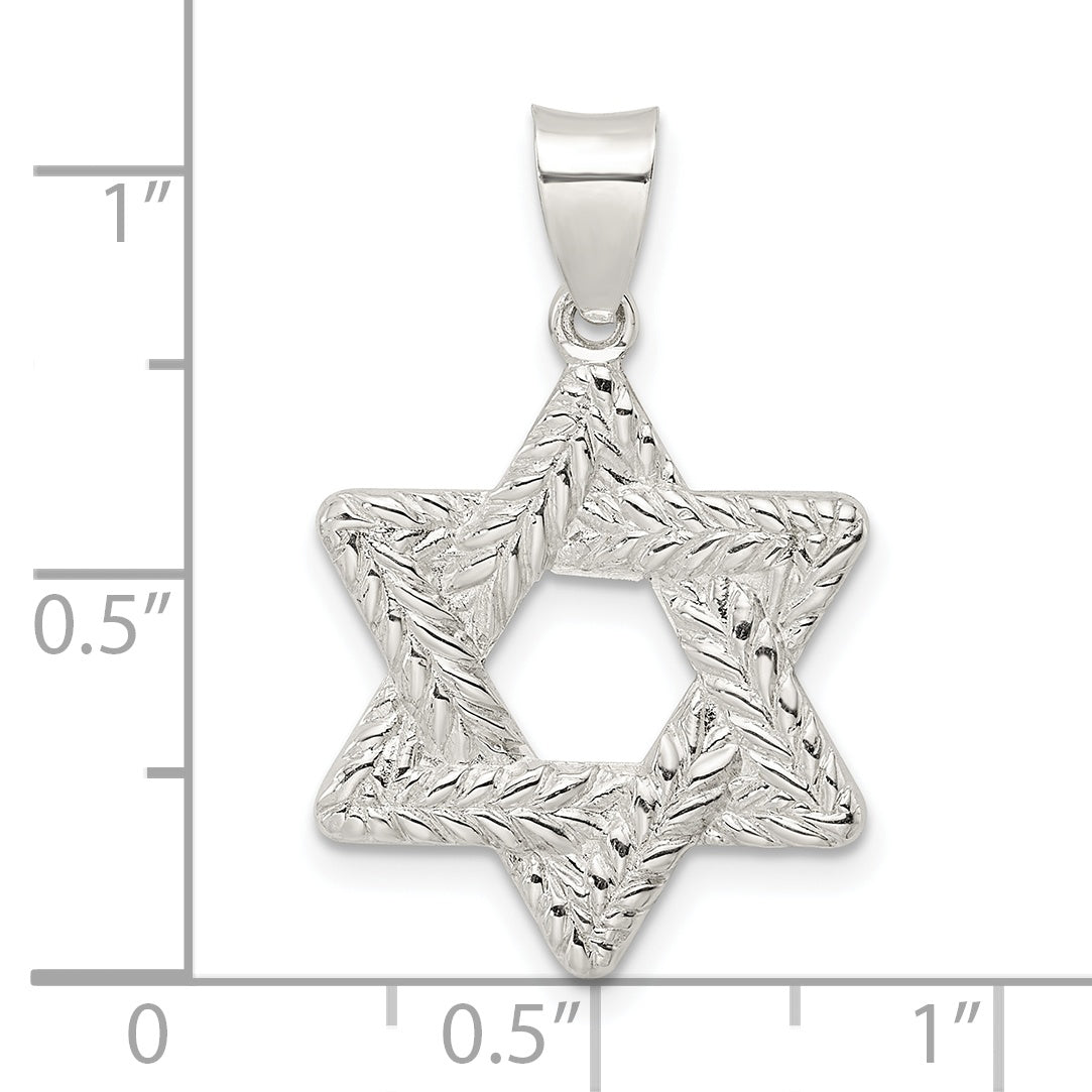 Sterling Silver Polsihed and Textured Solid Star of David Pendant