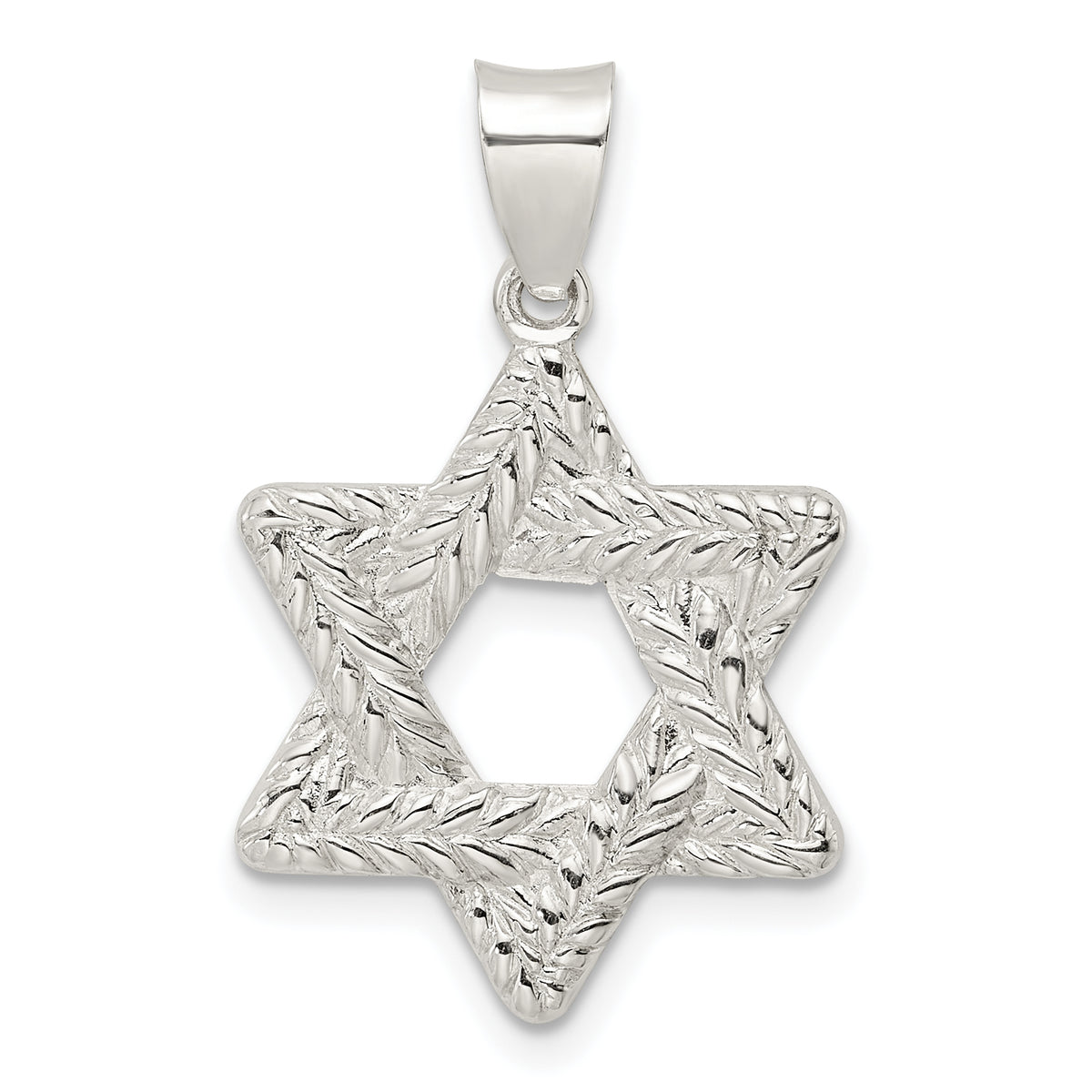 Sterling Silver Polsihed and Textured Solid Star of David Pendant