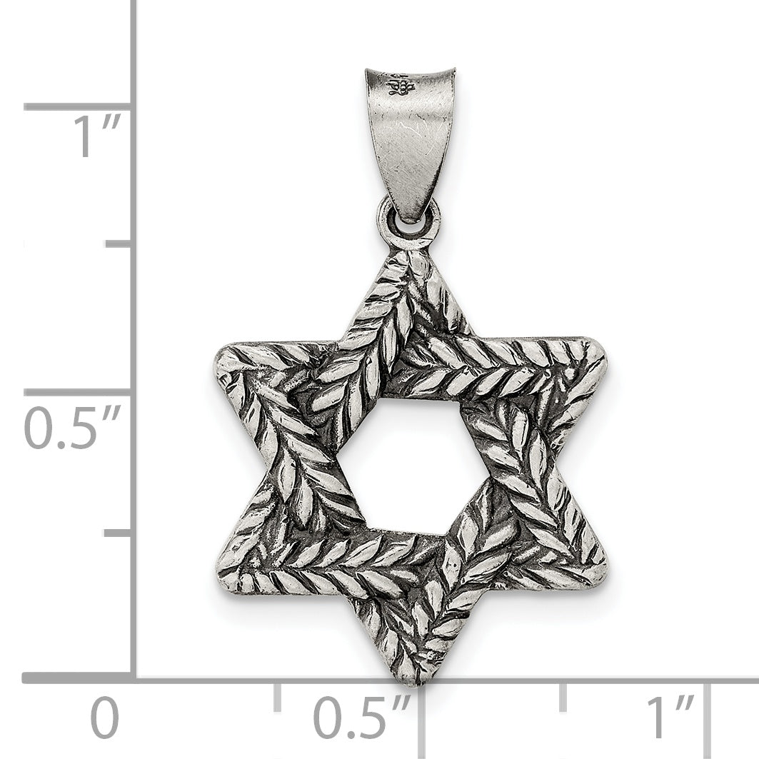 Sterling Silver Antiqued and Textured Solid Star of David Pendant