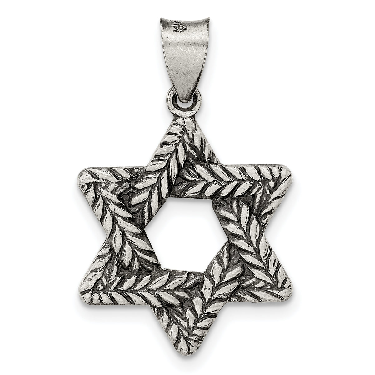 Sterling Silver Antiqued and Textured Solid Star of David Pendant