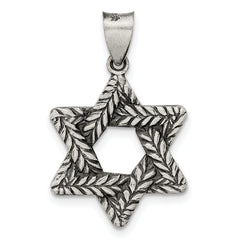 Sterling Silver Antiqued and Textured Solid Star of David Pendant