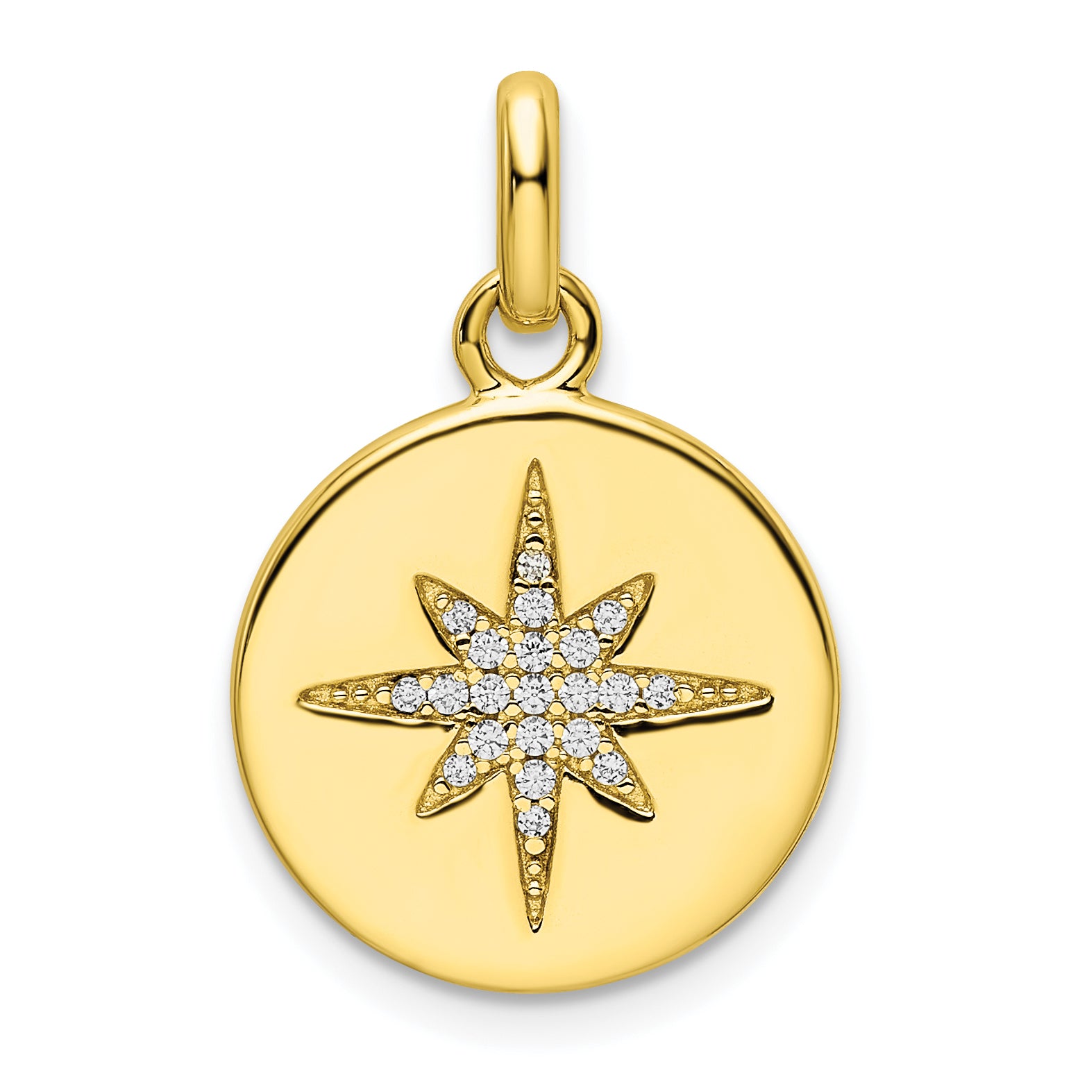 Sterling Silver Gold-tone CZ Star Disc Pendant Main image