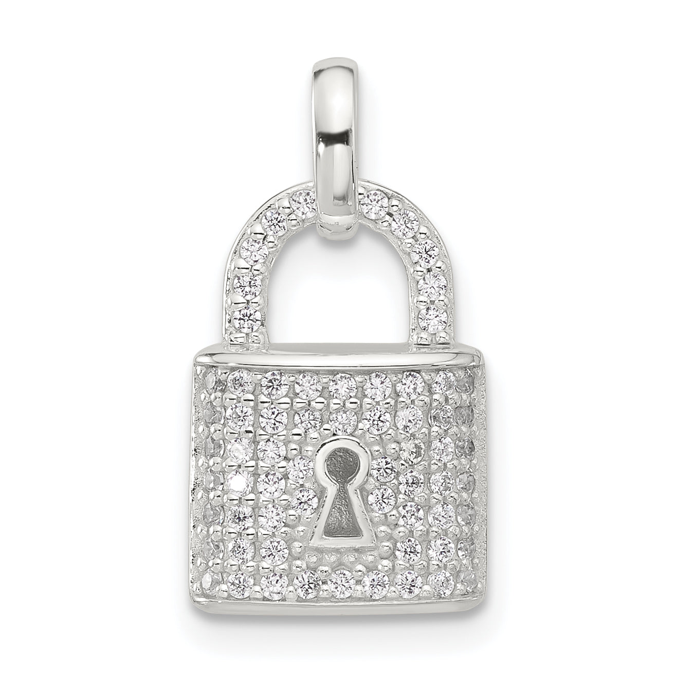 Sterling Silver E-coated CZ Lock Pendant Main image