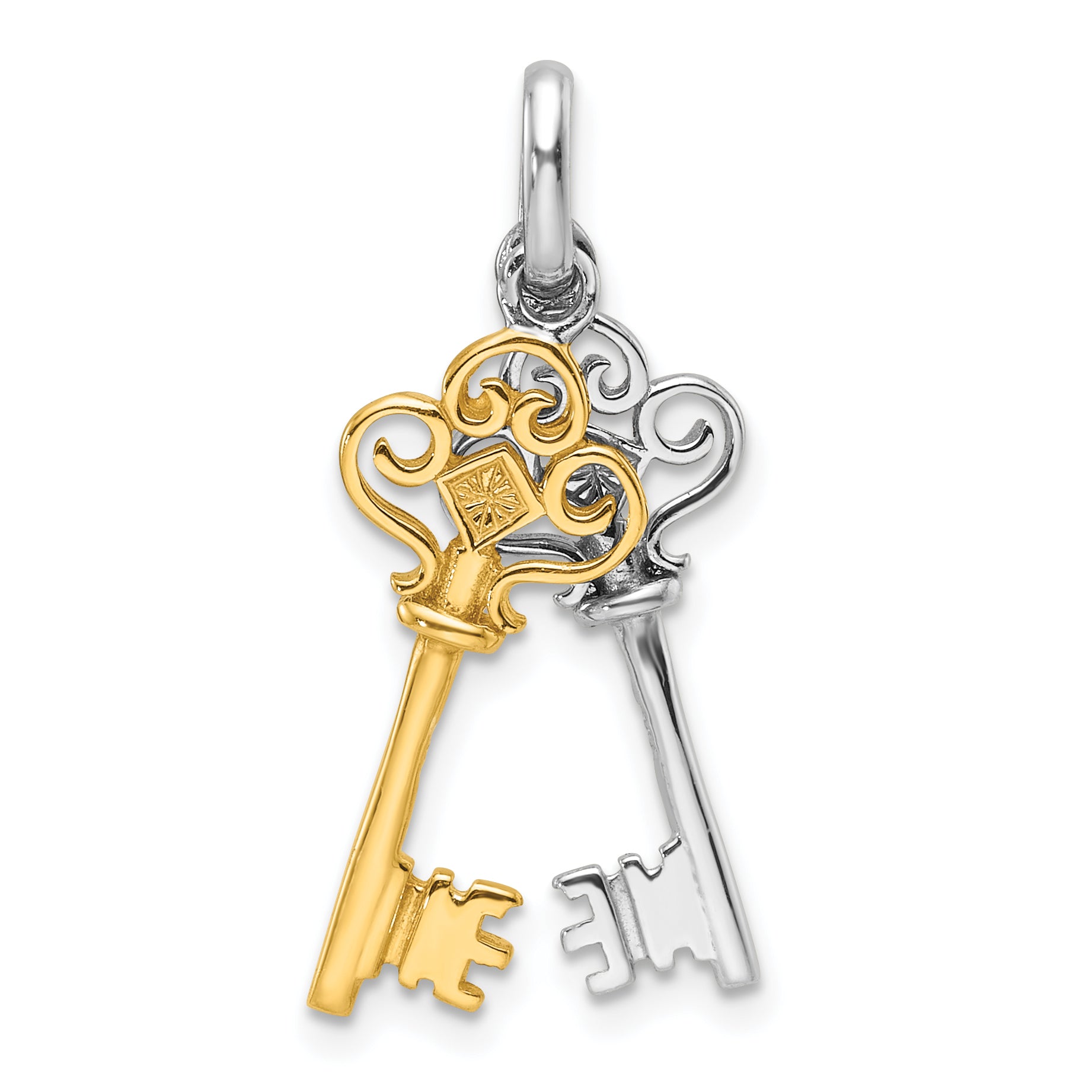 Sterling Silver Rhodium and Gold-tone 2 Piece Dangle Key Pendant Main image