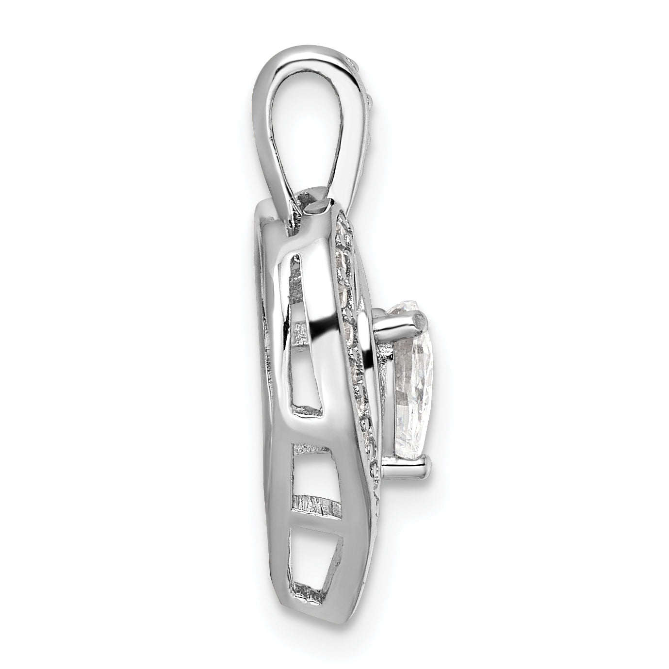 Sterling Silver Rhodium-plated CZ Heart Pendant Secondary image