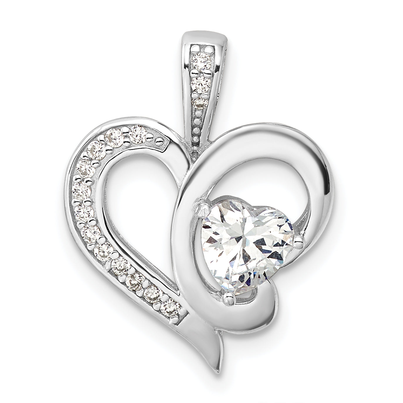 Sterling Silver Rhodium-plated CZ Heart Pendant Main image