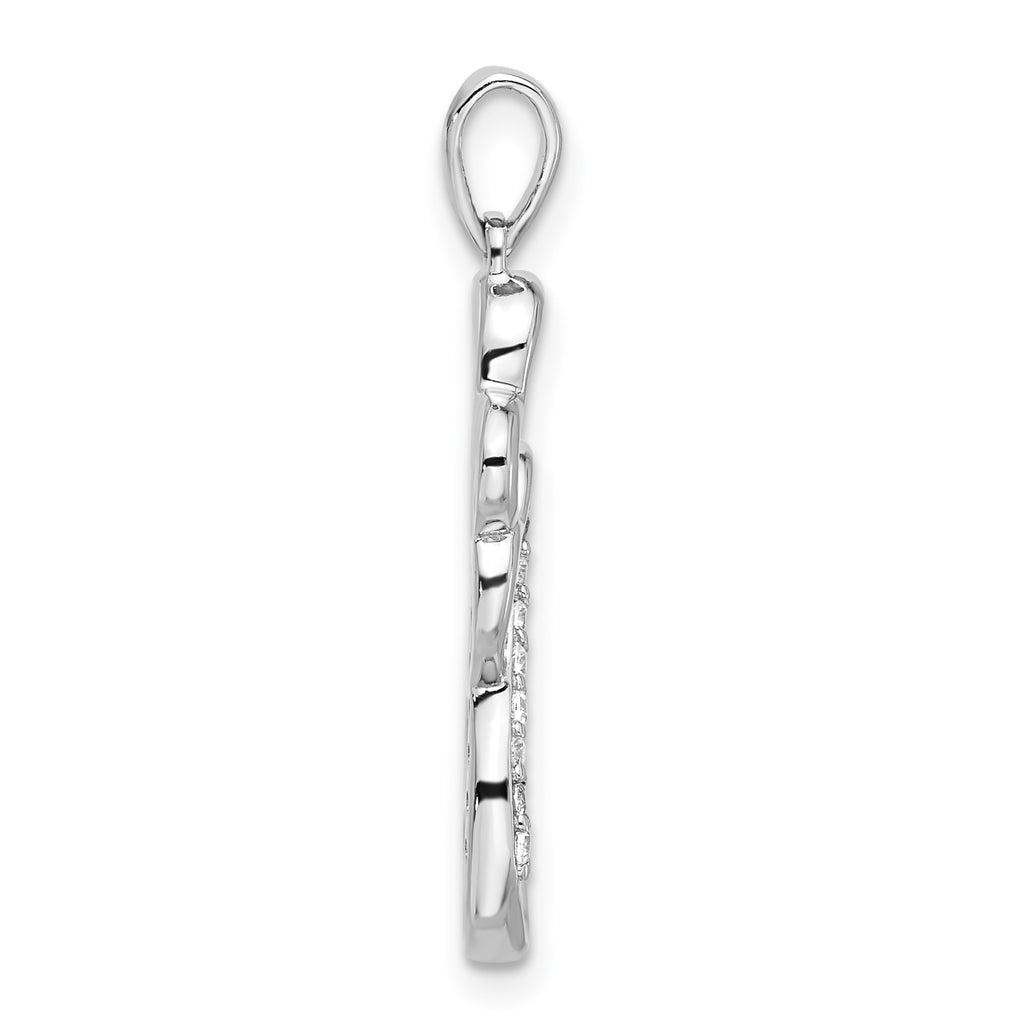 Sterling Silver Rhodium-plated Polished CZ Open Triple Heart Pendant
