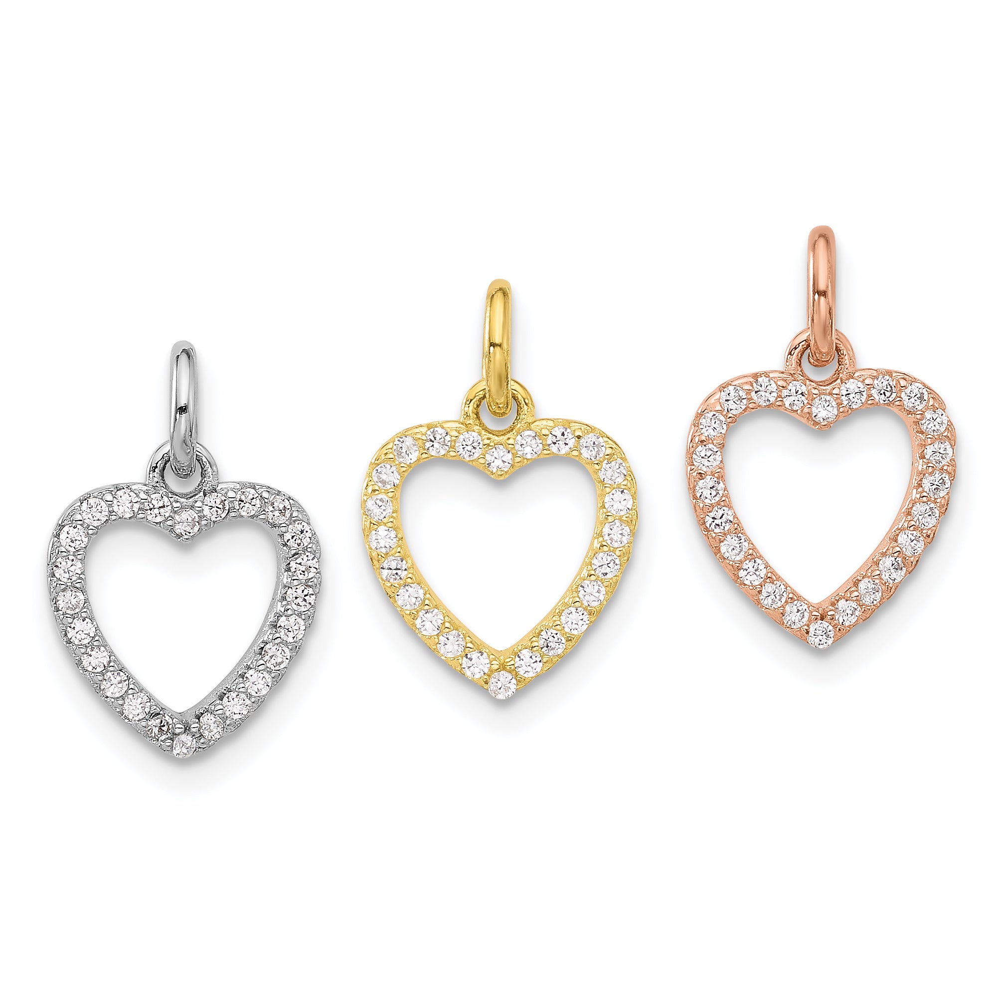 Sterling Silver Rhodium-plated Gold and Rose-tone CZ 3 Hearts Pendant Main image