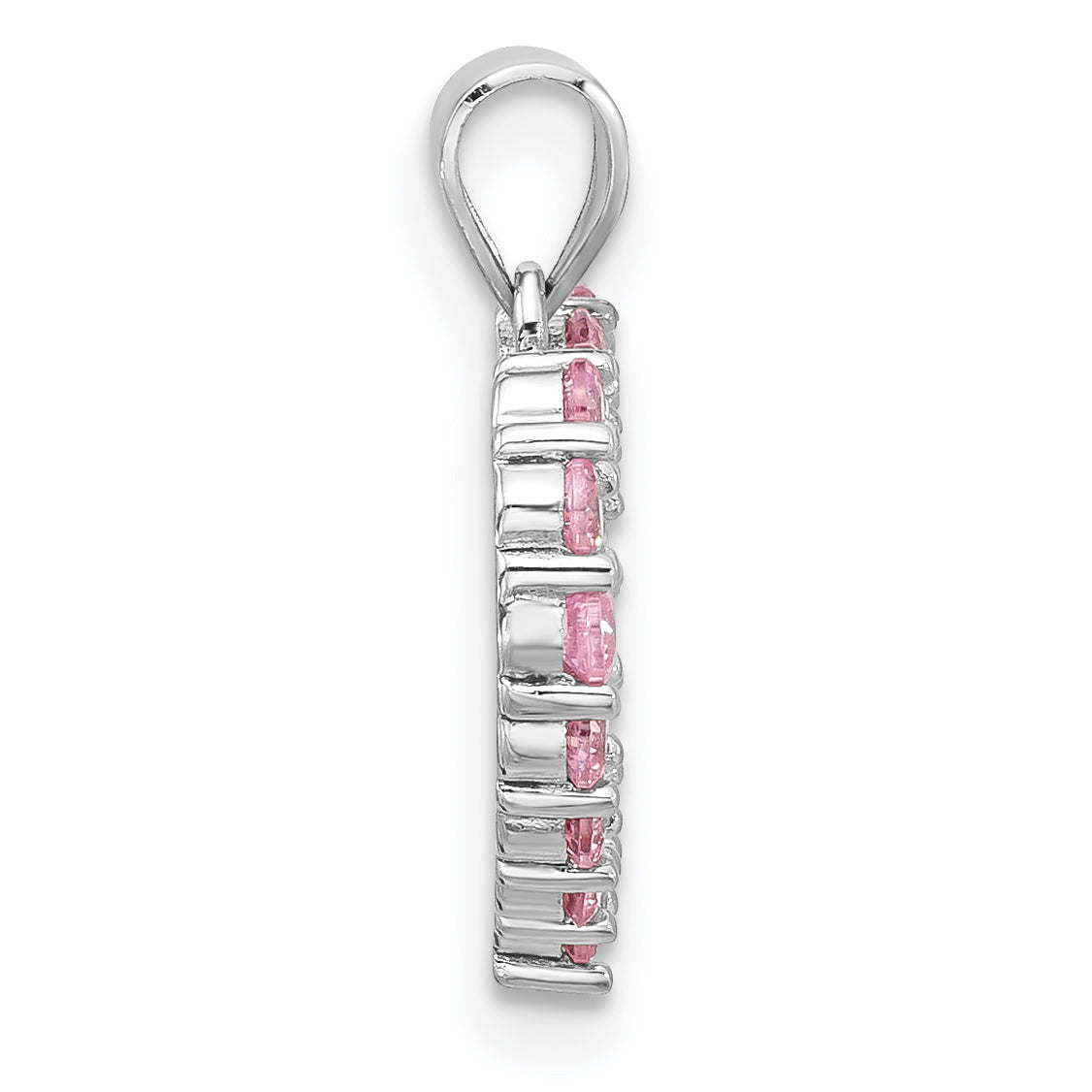 Sterling Silver Rhodium-plated Pink CZ Heart Pendant Secondary image