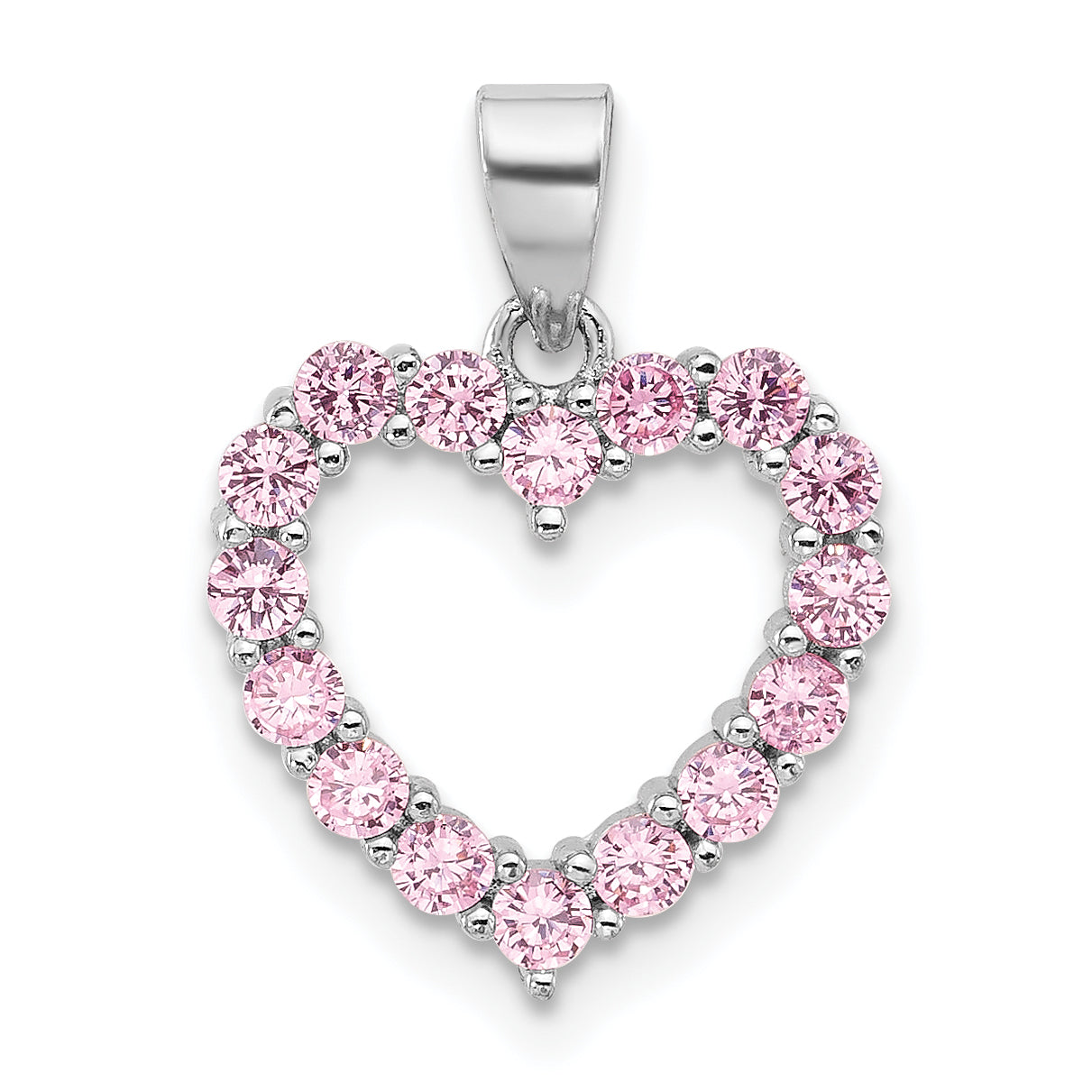 Sterling Silver Rhodium-plated Pink CZ Heart Pendant Main image