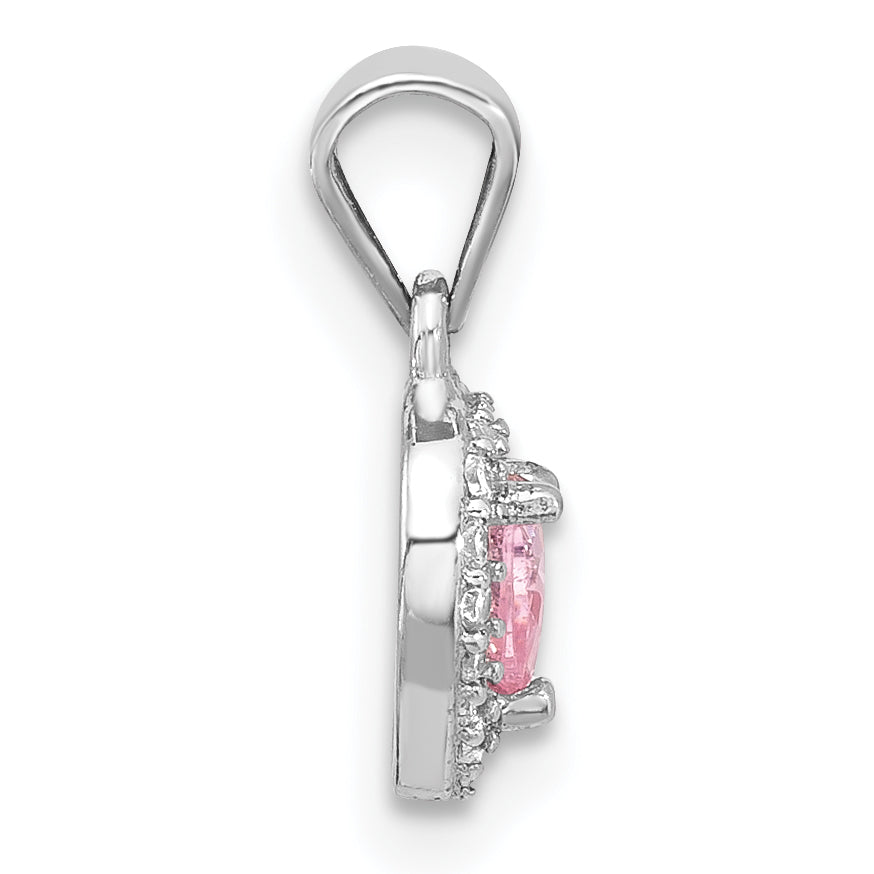 Sterling Silver Rhodium-plated Clear and Pink CZ Heart Pendant Secondary image